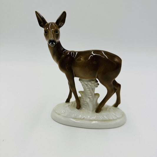 Gerold Deer Figurine Porcelain Bavaria Germany Glossy Brown Vintage Porzellan