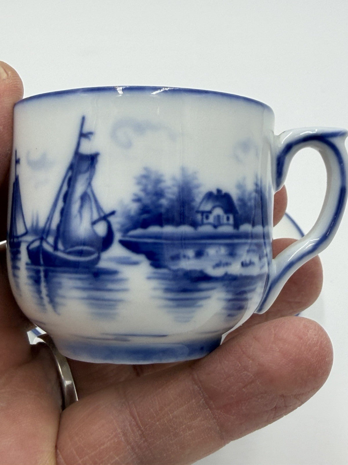 Early 1900’s S.S. Hartwell Gloucester Mass Germany Porcelain Demitasse Set Blue
