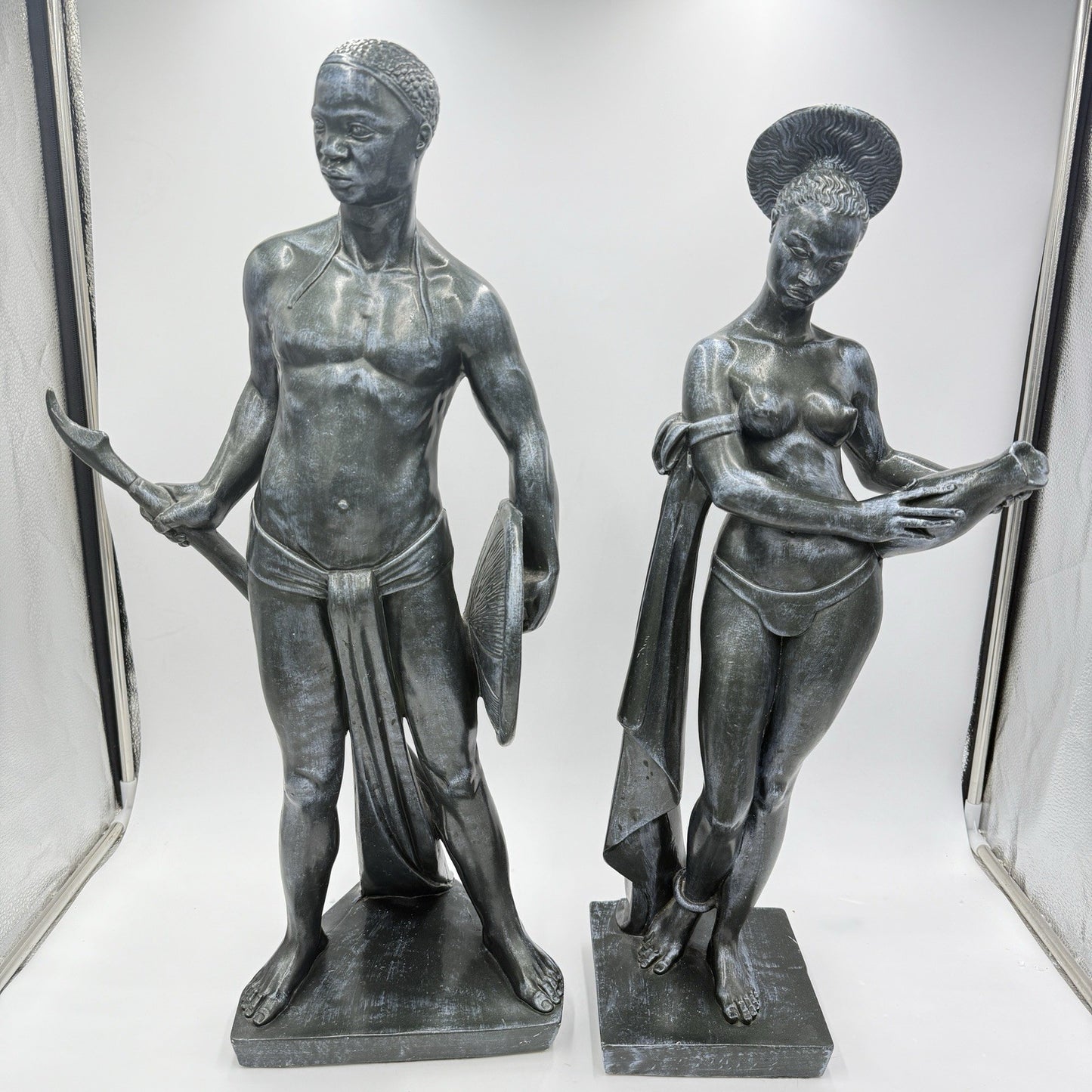 Vintage Universal Statuary Art Sculptures African Tribal Couple Chicago IL Large
