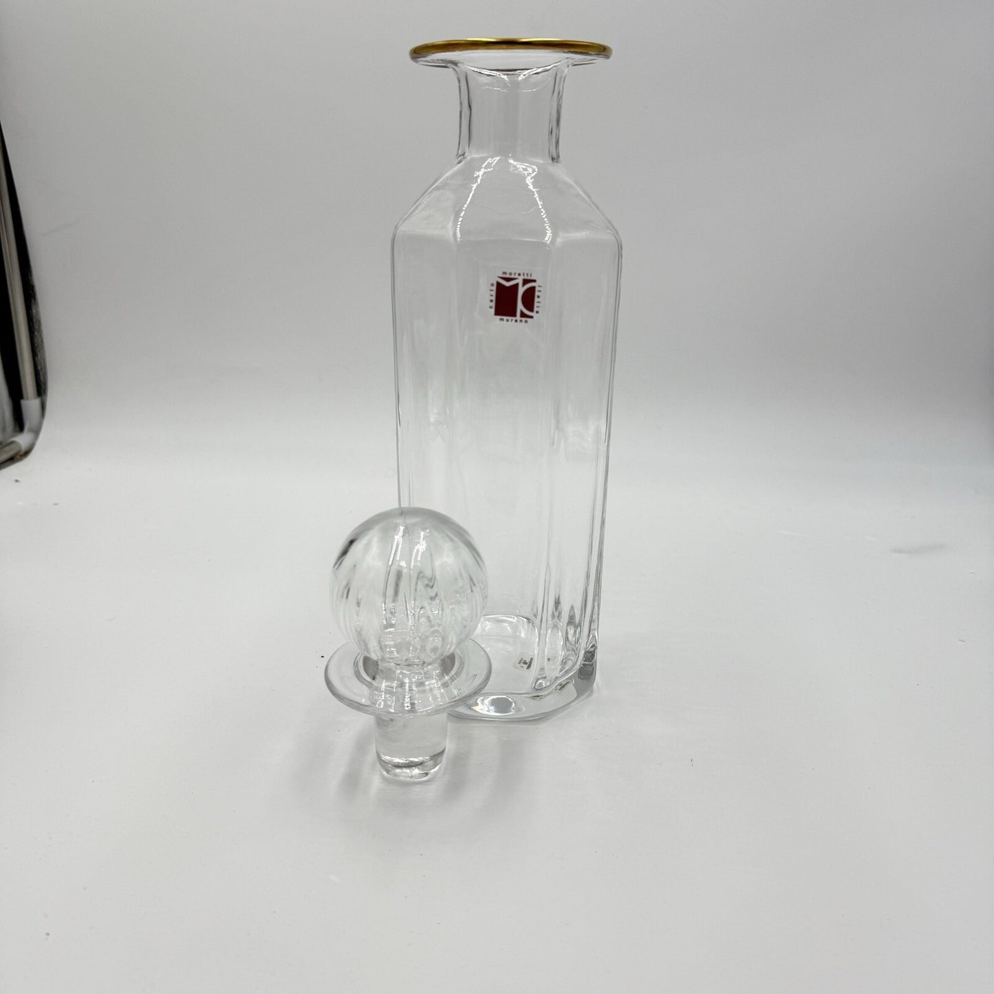 Carlo Moretti Murano Vetri #100 Decanter Stopper Rare Italy Gold Rim Art Glass