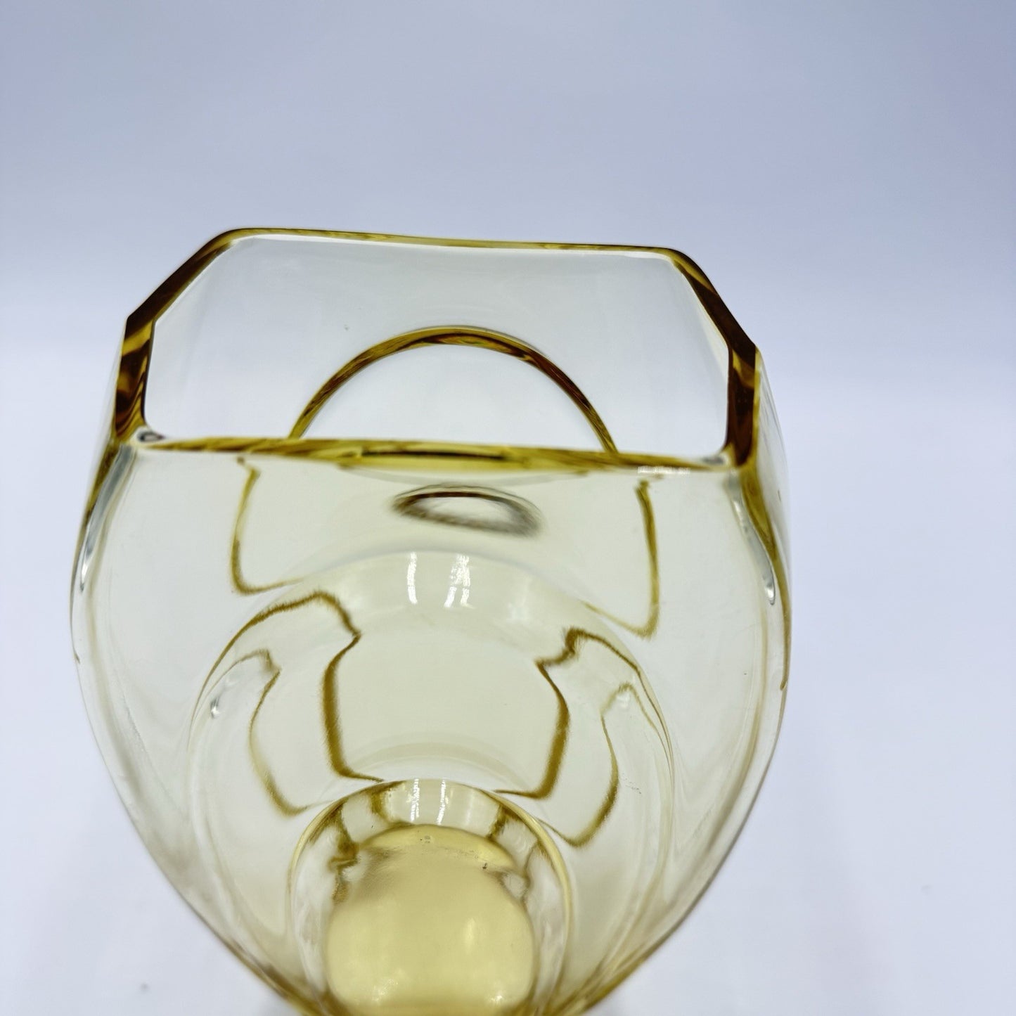 GEORGE SAKIER Fostoria Art Glass Amber Yellow MCM Vase 7.5” USA Rare