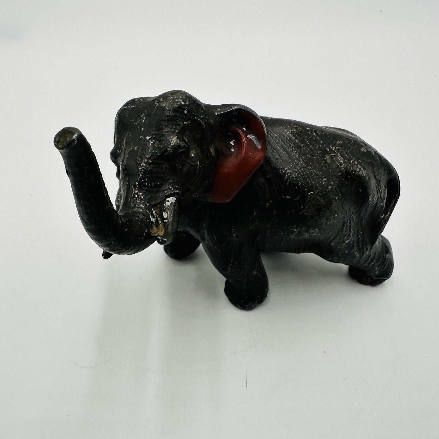 Elephant Figurine Trunk Up Realistic Japan Metal Red Ears Vintage Metal