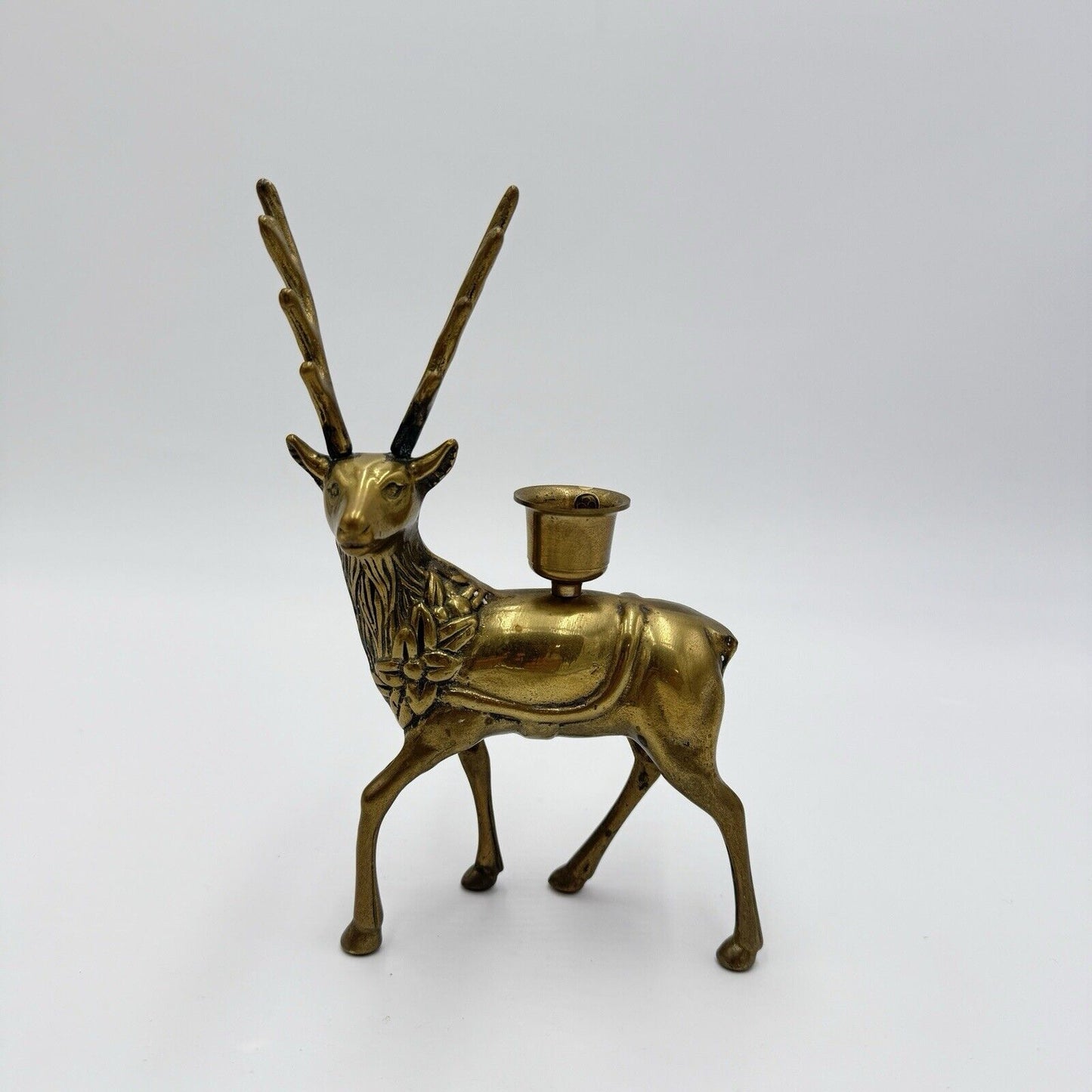 Vintage Brass Deer Statue Figurine Vastu Feng Shui 8” Candle Holder Christmas