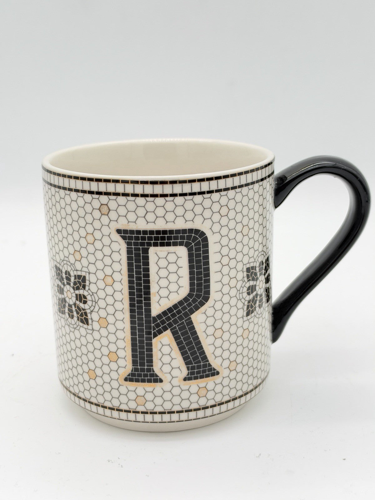 Anthropologie BISTRO TILED MARGOT Mug Cup Tea Coffee Monogrammed Letter R