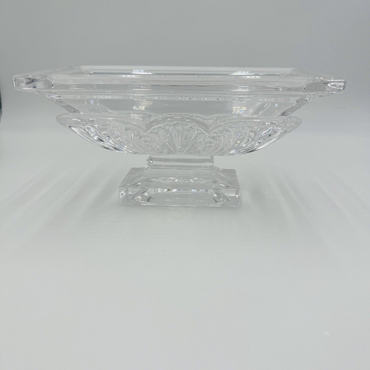 Bohemian Handcut Crystal Footed Jardiniere - Art Deco Acanthus Bowl Clear