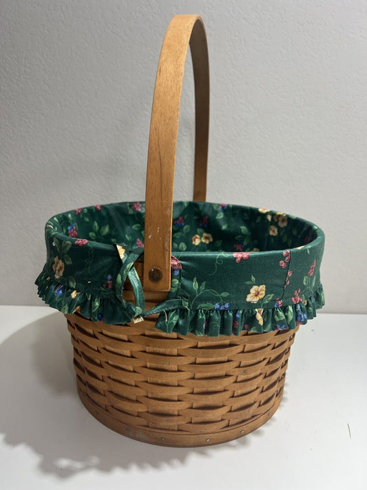 Longaberger Basket Liner Large Handle Round Green Floral 1996 Vintage Retired