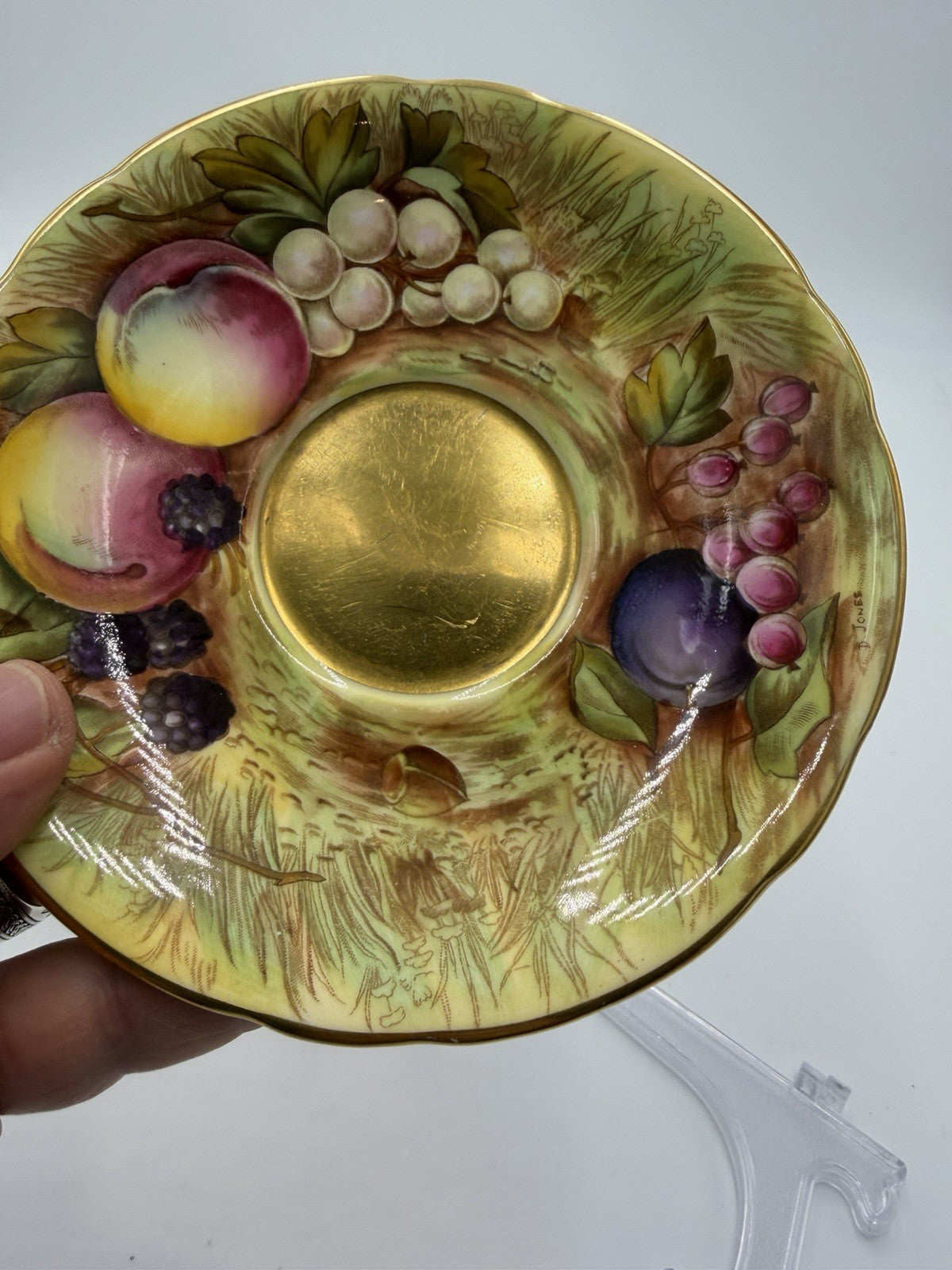 Aynsley England Porcelain Orchard Fruit Gold Teacup & Saucer Vintage Set Gold