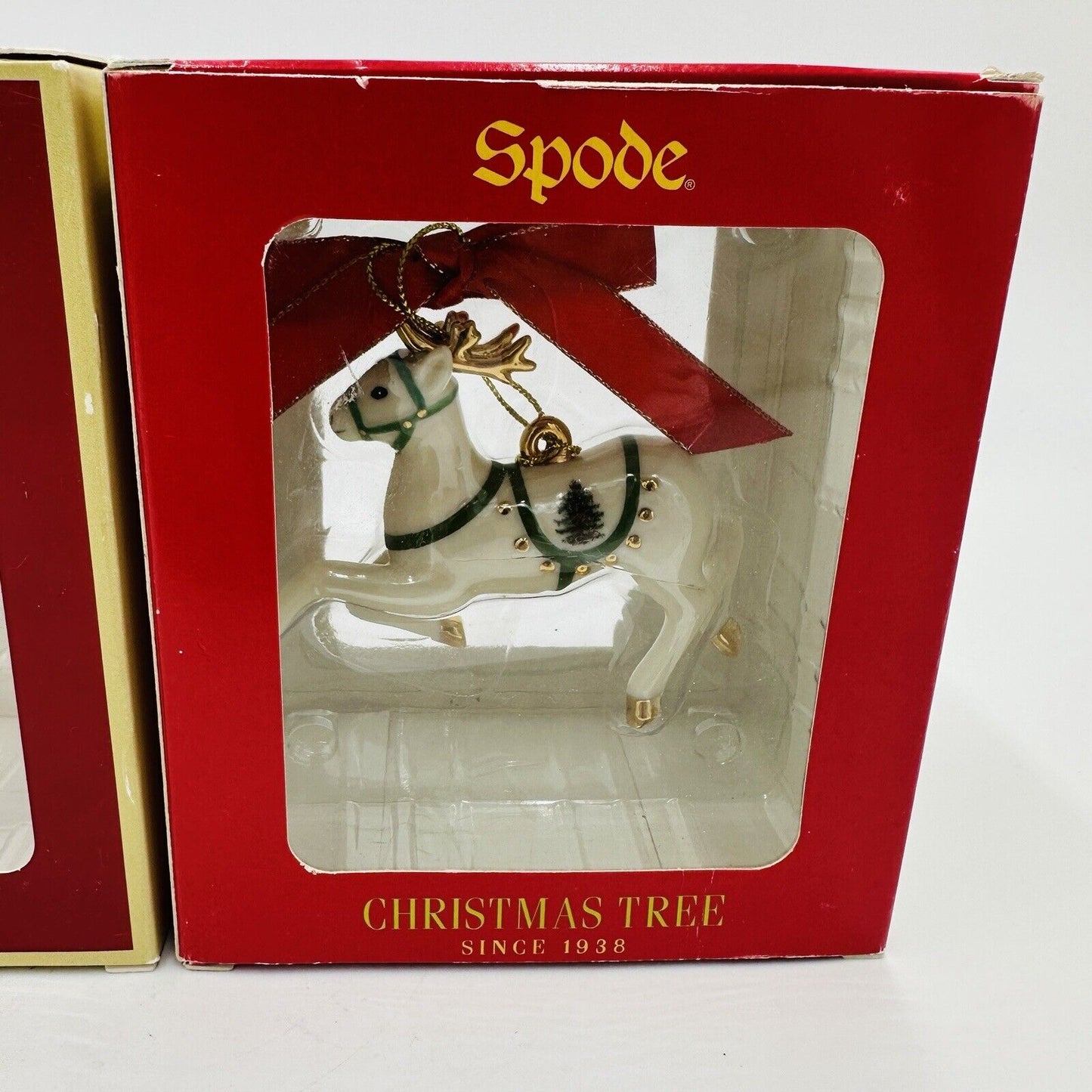 Spode Ornaments Dog and Deer Figurines Set 2 Pieces Holiday Tree Christmas Box