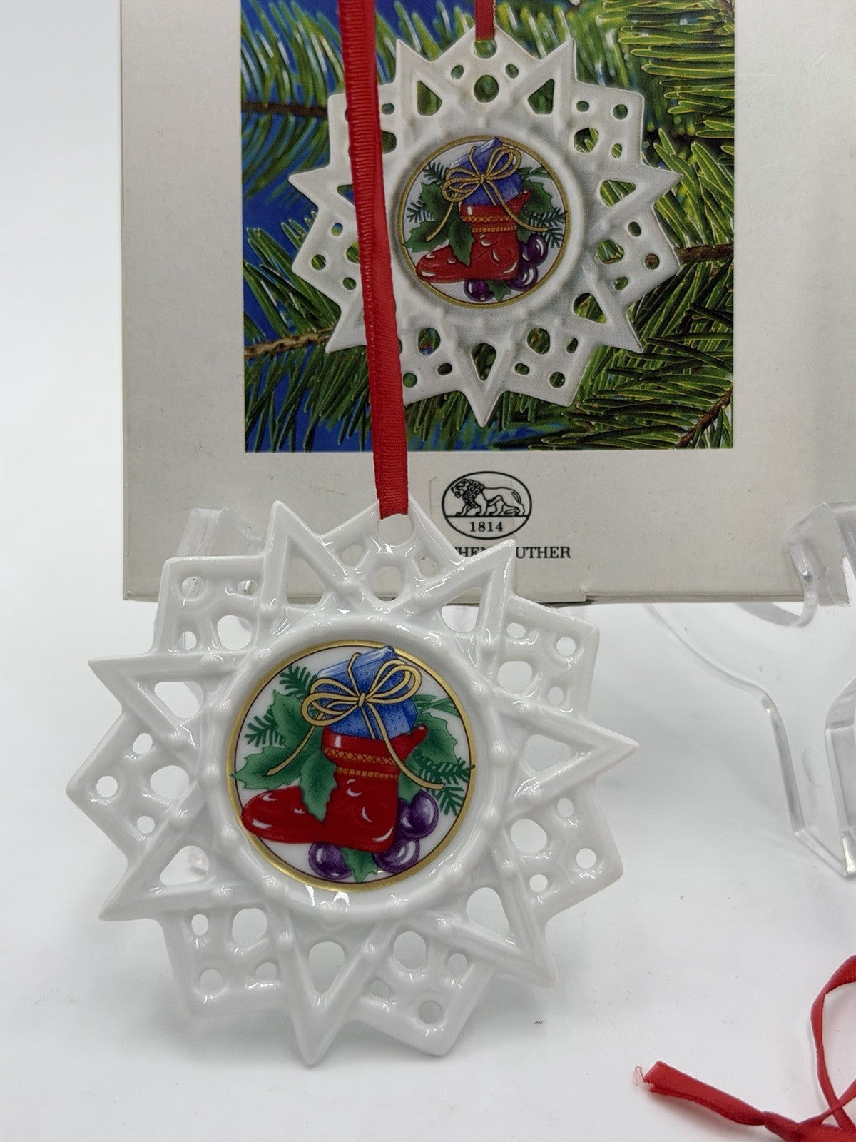 2 Hutschenreuther Porcelain SchmuckStern Germany Christmas Ornaments