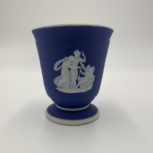 Wedgwood Vase Jasperware Cobalt Bud Goddess Angels England 3.25" Dark Blue