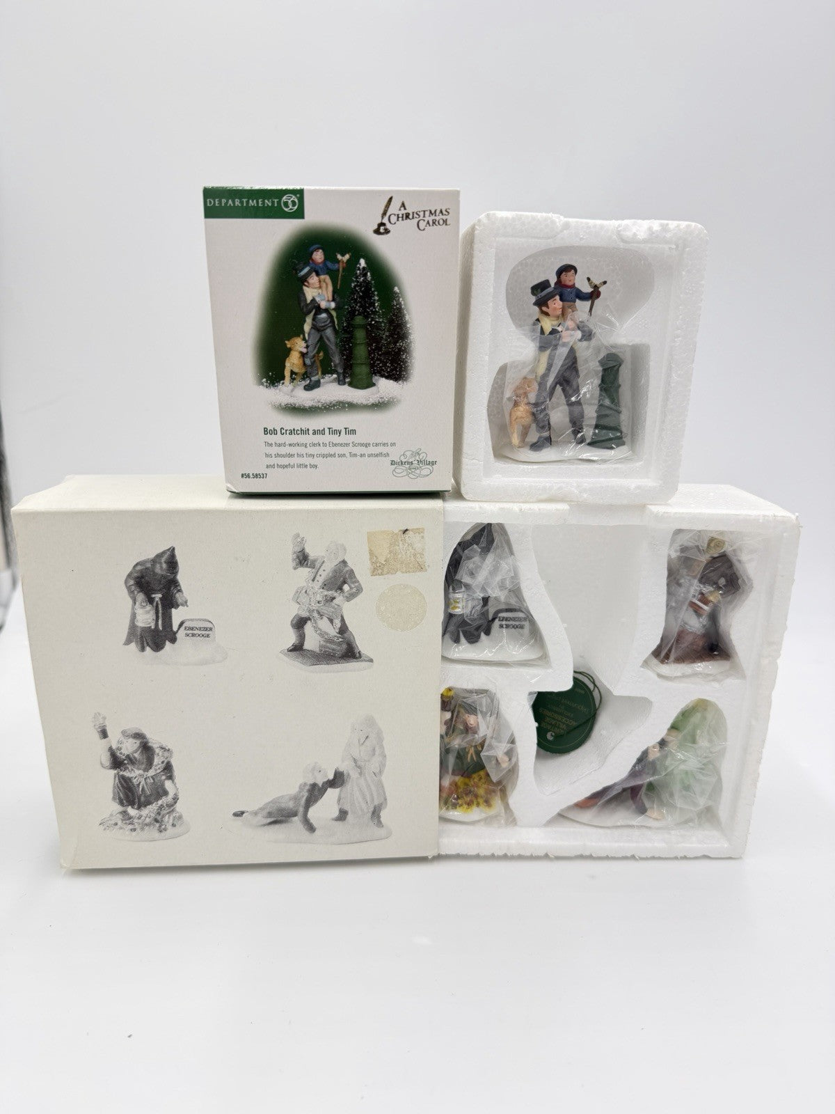 Dept 56 Heritage Village 4 Christmas Carol Spirits Scrooge Bob & Tiny Tim Figure