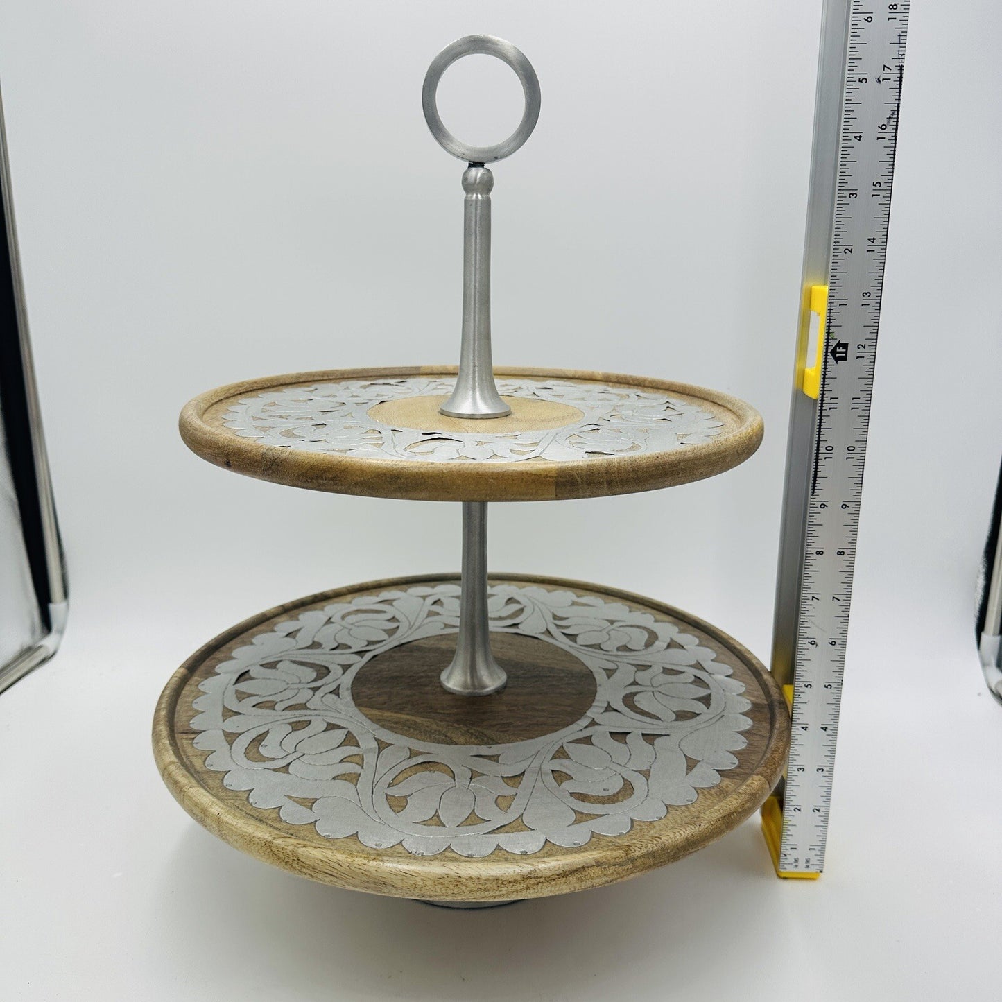 Rajasthan Artisans Cake Stand Brown 2 Tier Wood 17in H Farmhouse Country