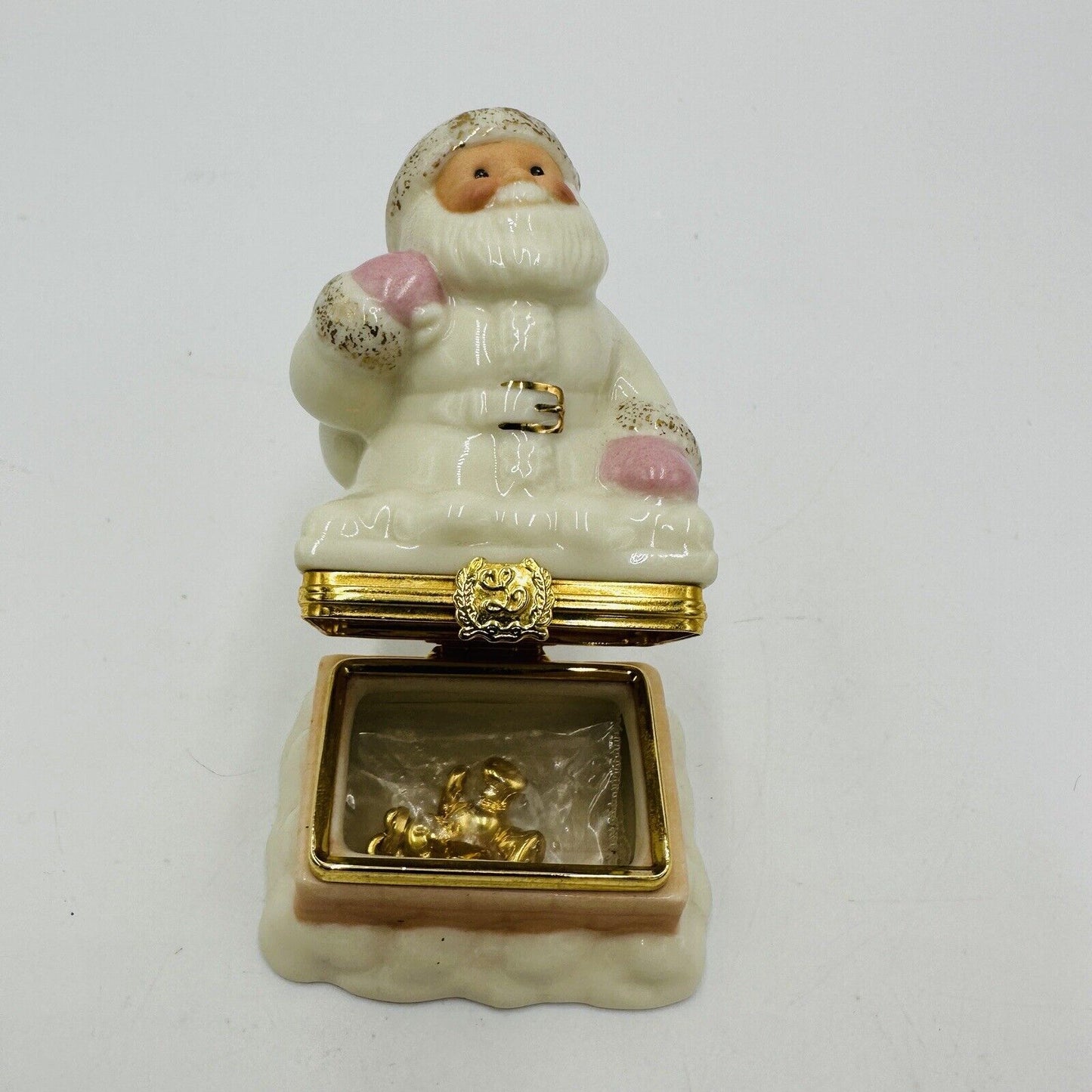 Lenox Santa's Porcelain Special Delivery Trinket Box Teddy Bear Charm Treasures