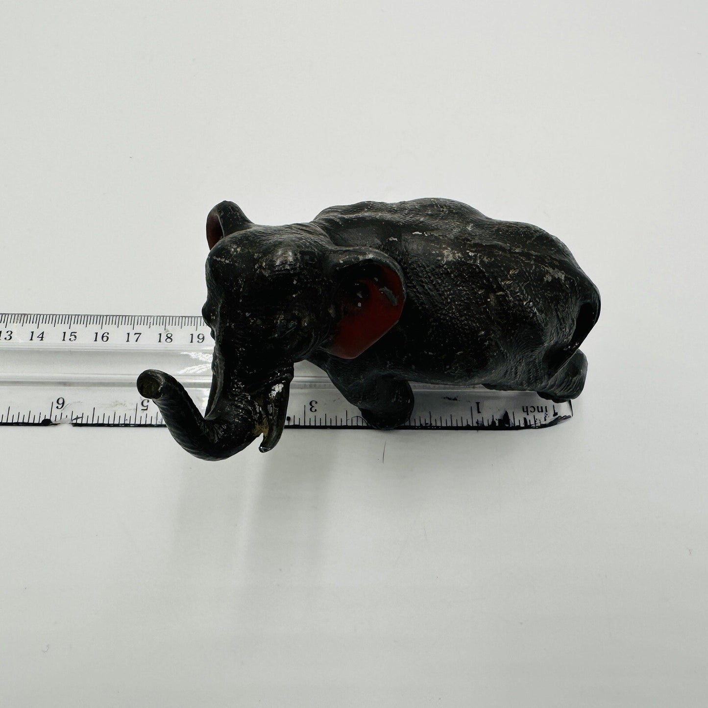 Elephant Figurine Trunk Up Realistic Japan Metal Red Ears Vintage Metal