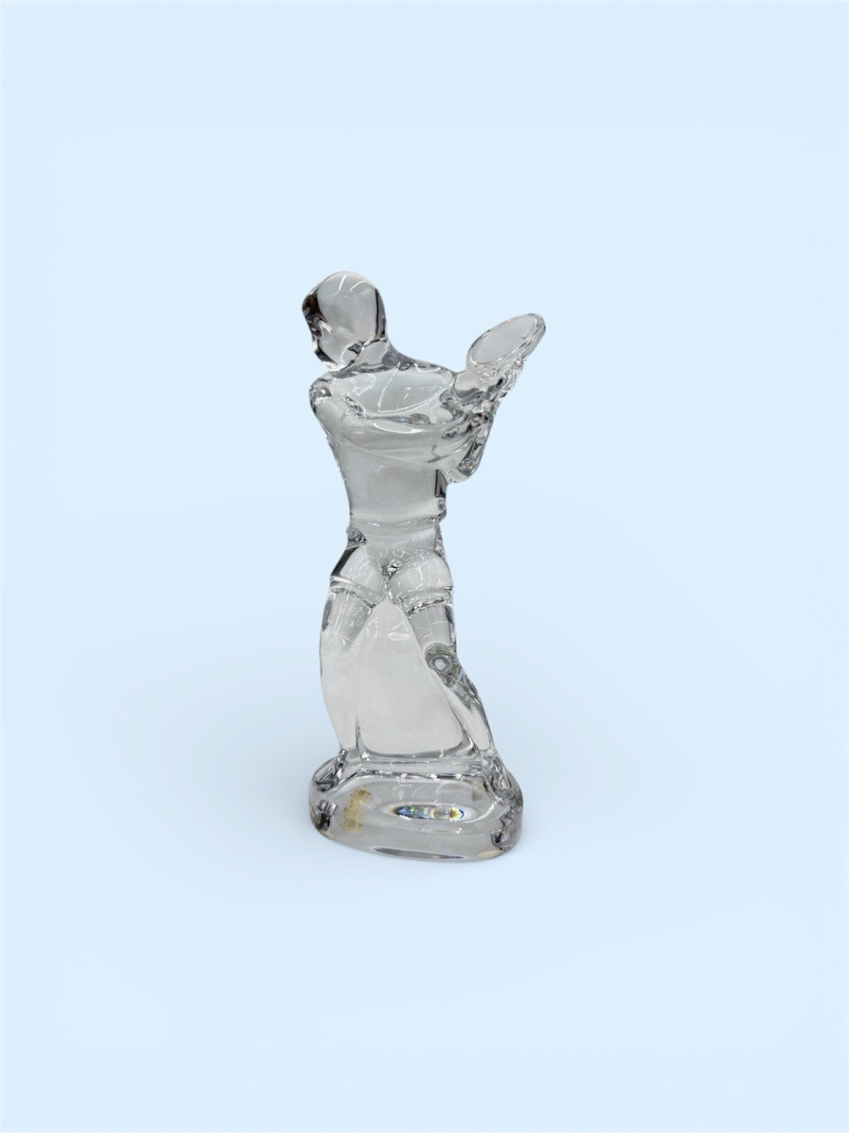 Baccarat France Crystal Tennis Player 9.5” Statue Figurine Clear Signed Vintage