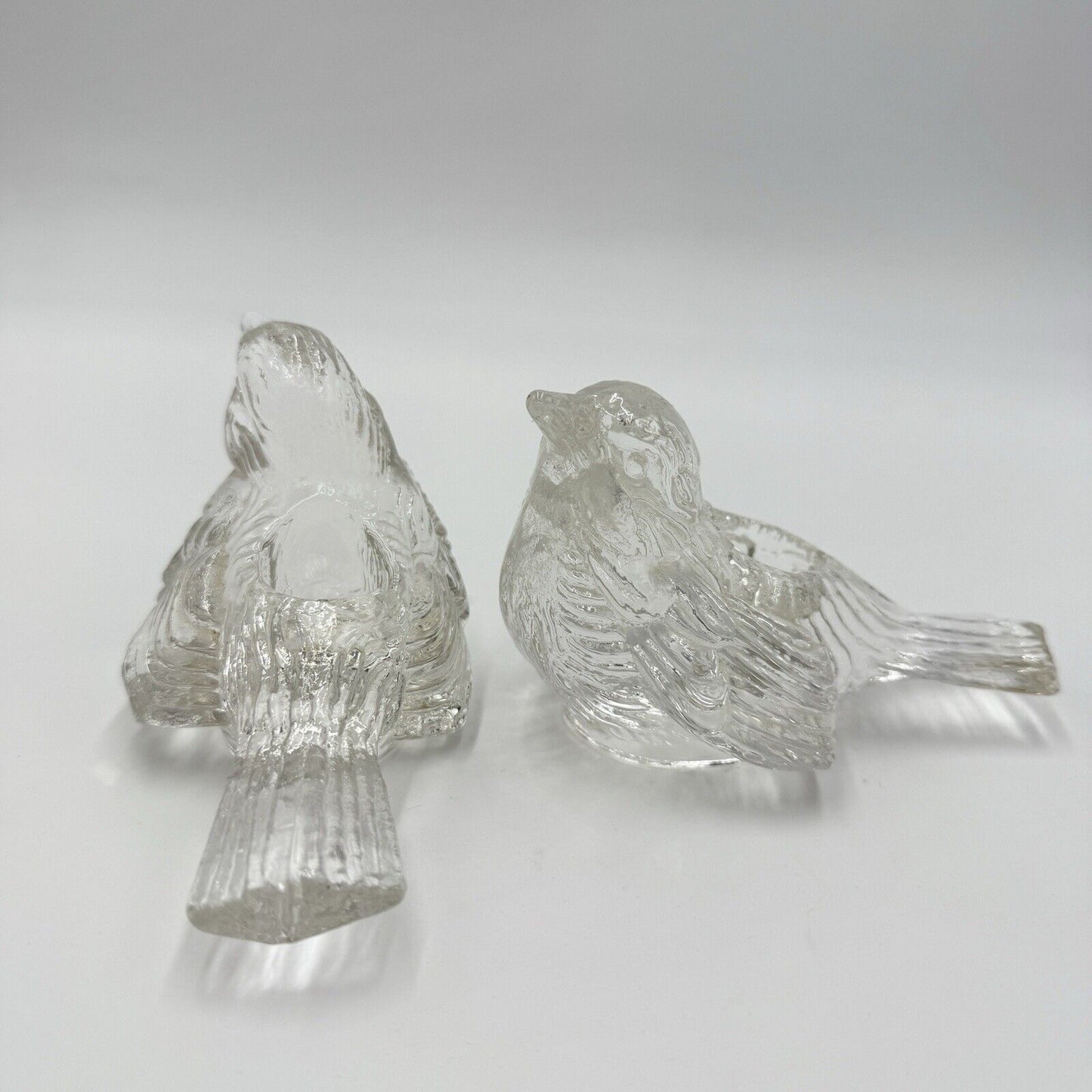 Vintage Art Glass Sparrow Birds Figurines Candlesticks Pair 2 PCs Frosted 3”