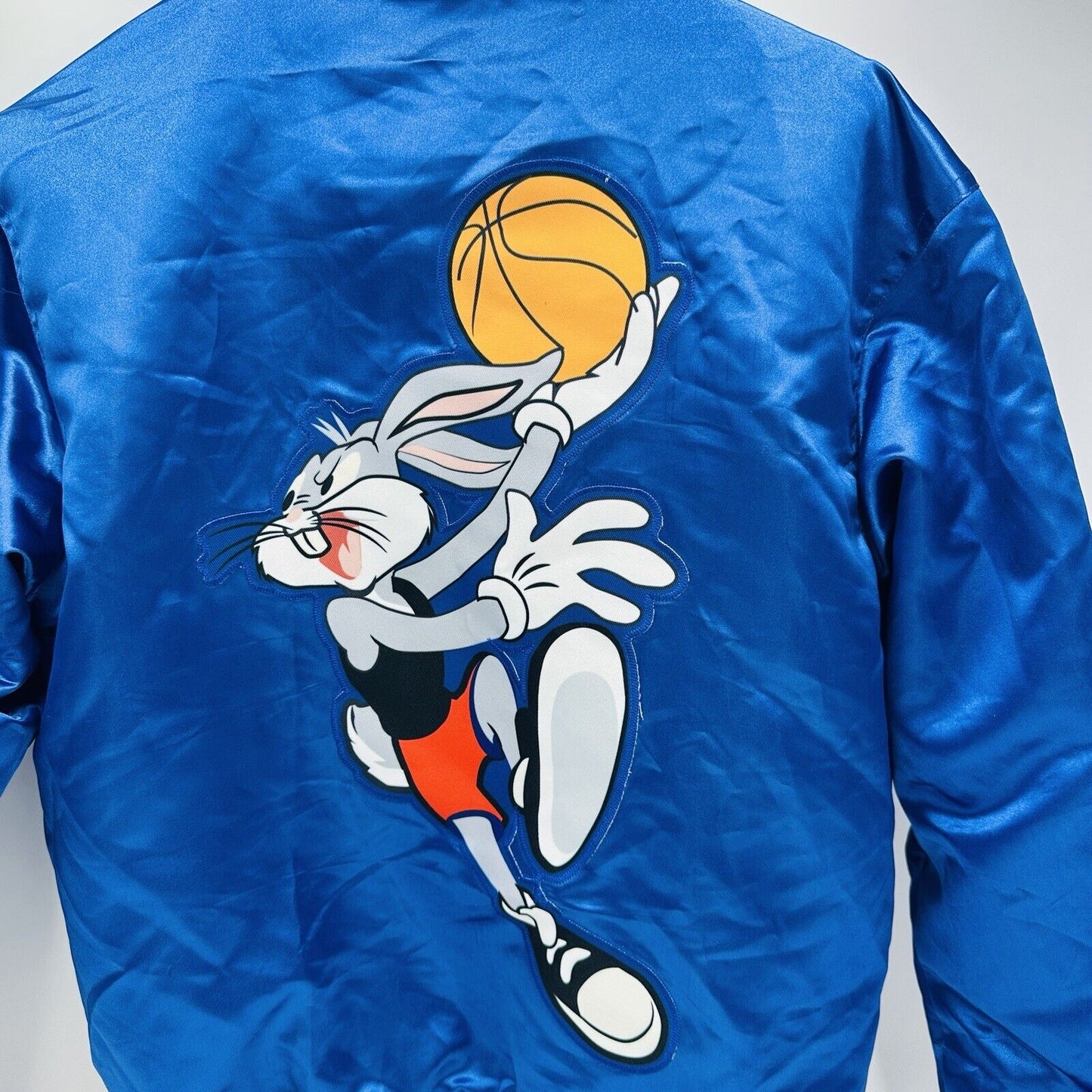 Bomber Jacket Size Small Tunesquad Bugs Bunny Satin Blue Logo Headgear Classics