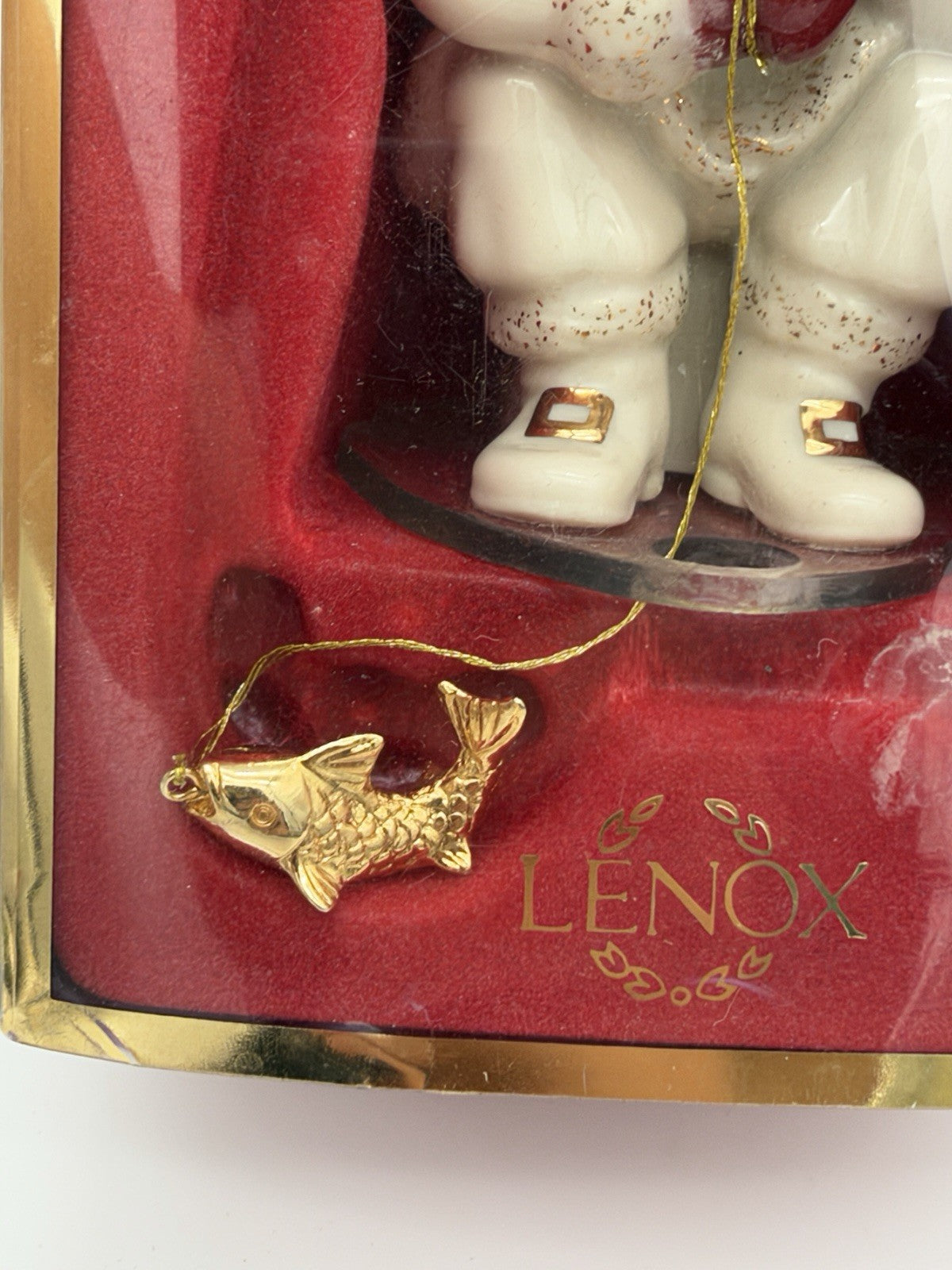 Lenox Ice Fishing Santa Christmas Ornament Porcelain Gold fish Hanging Boxed