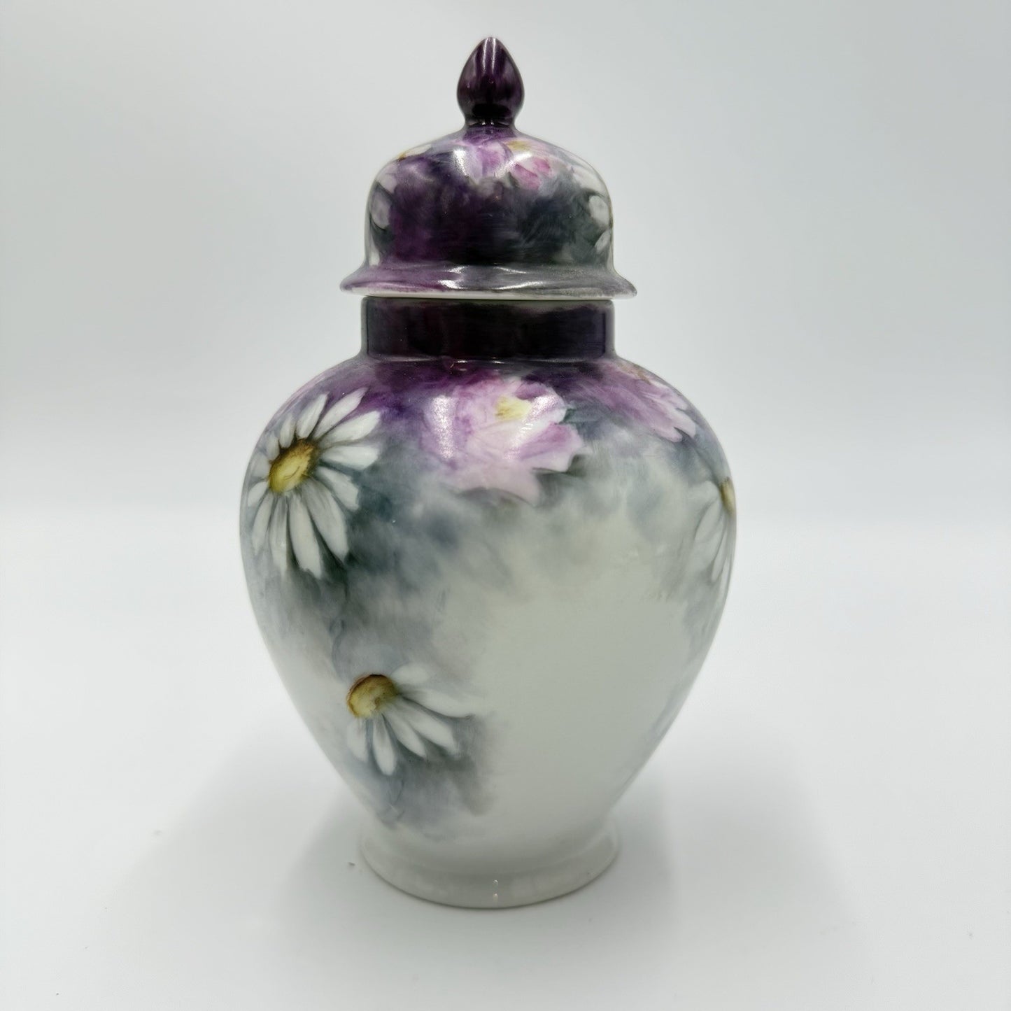 Vintage Porcelain Ginger Jar Hand Painted Signed Daisies By Marianne Morton 1983