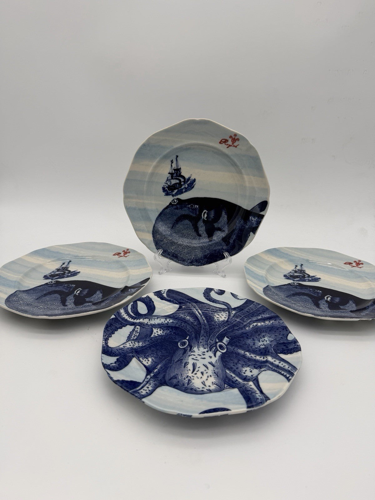 Anthropologie From the Deep SET 4 Salad Dessert Plate 7.5” Ocean Fish Nautical