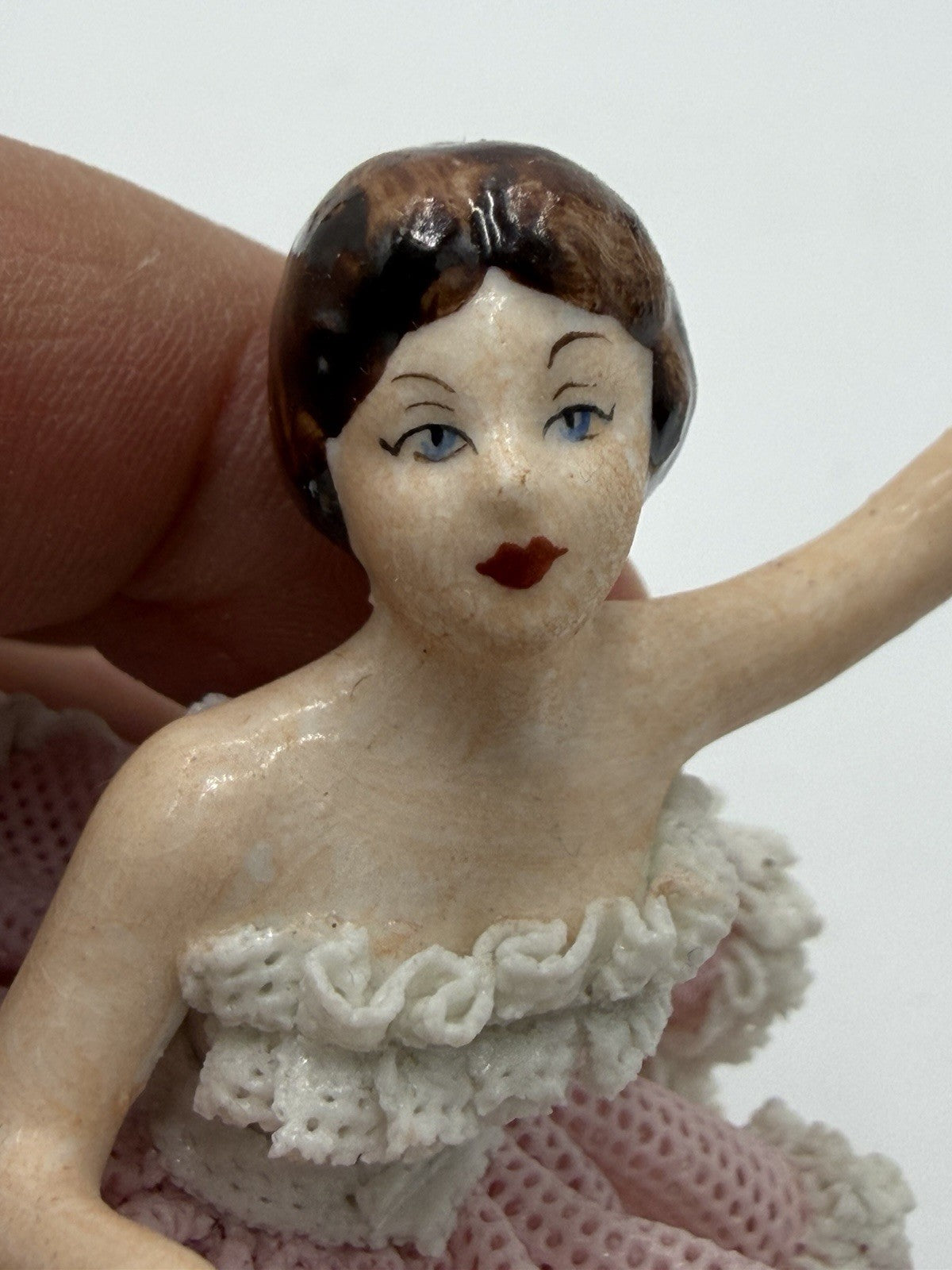 Vintage Karl Klette Dresden Porcelain Ballerina Pink Lace Dress Figurine 4”H