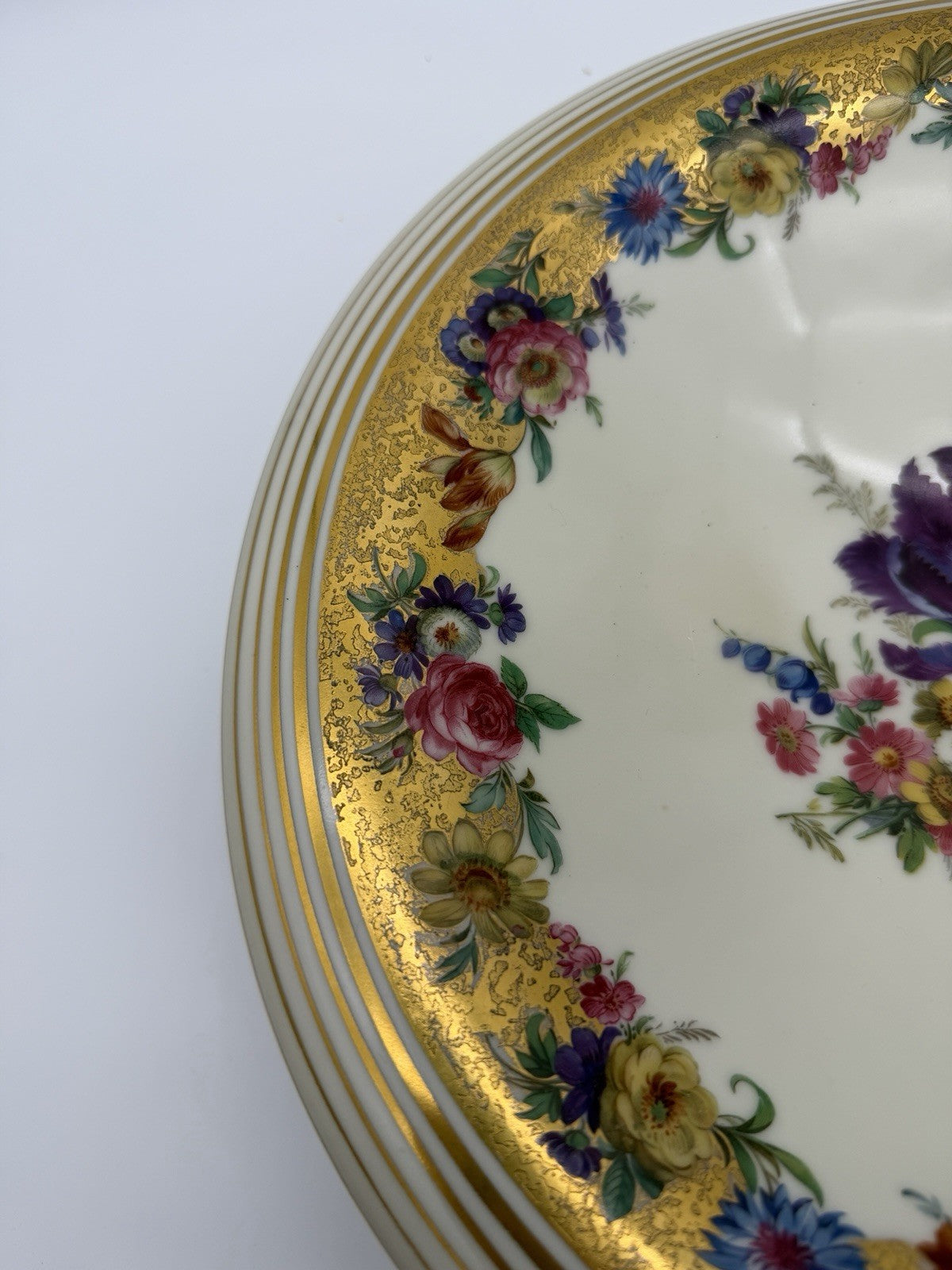 Antique Schoenau Germany Porcelain #3003 hand painted Floral Footed Large Bowl