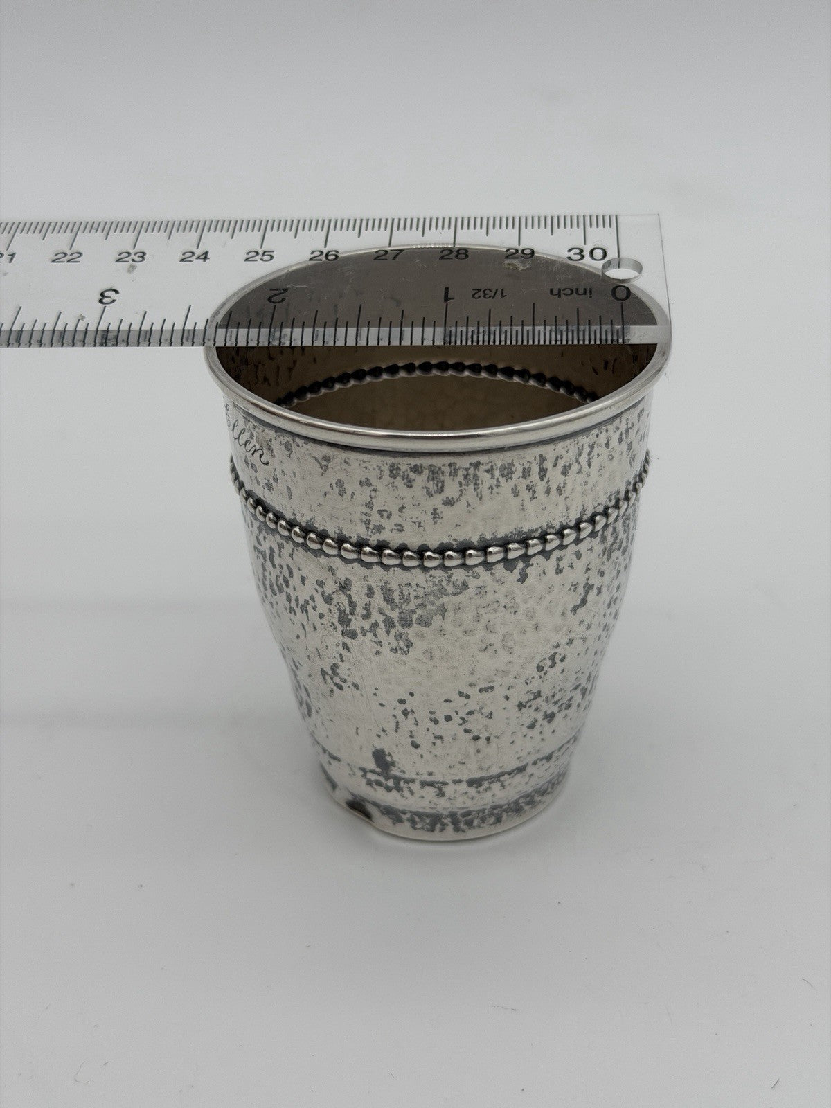 Antique Sterling Silver Hammered sterling silver Kiddush cup 3.5”H