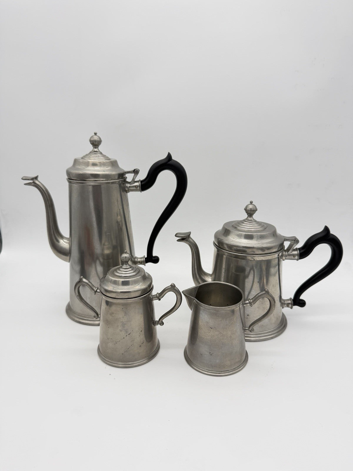 ROYAL HOLLAND Pewter Colonial Black Handle Coffee & Tea Set 4 PCs Daalderop Vtg