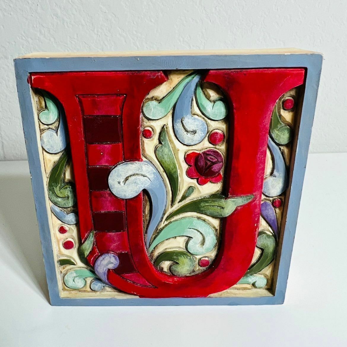 Jim Shore Square Block Monogram Family Letter "U" #4013215U Home Decor