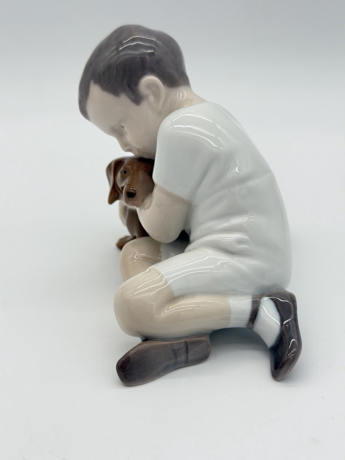 Bing & Grondahl Denmark True Friendship Boy brown dachshund Porcelain Figurine