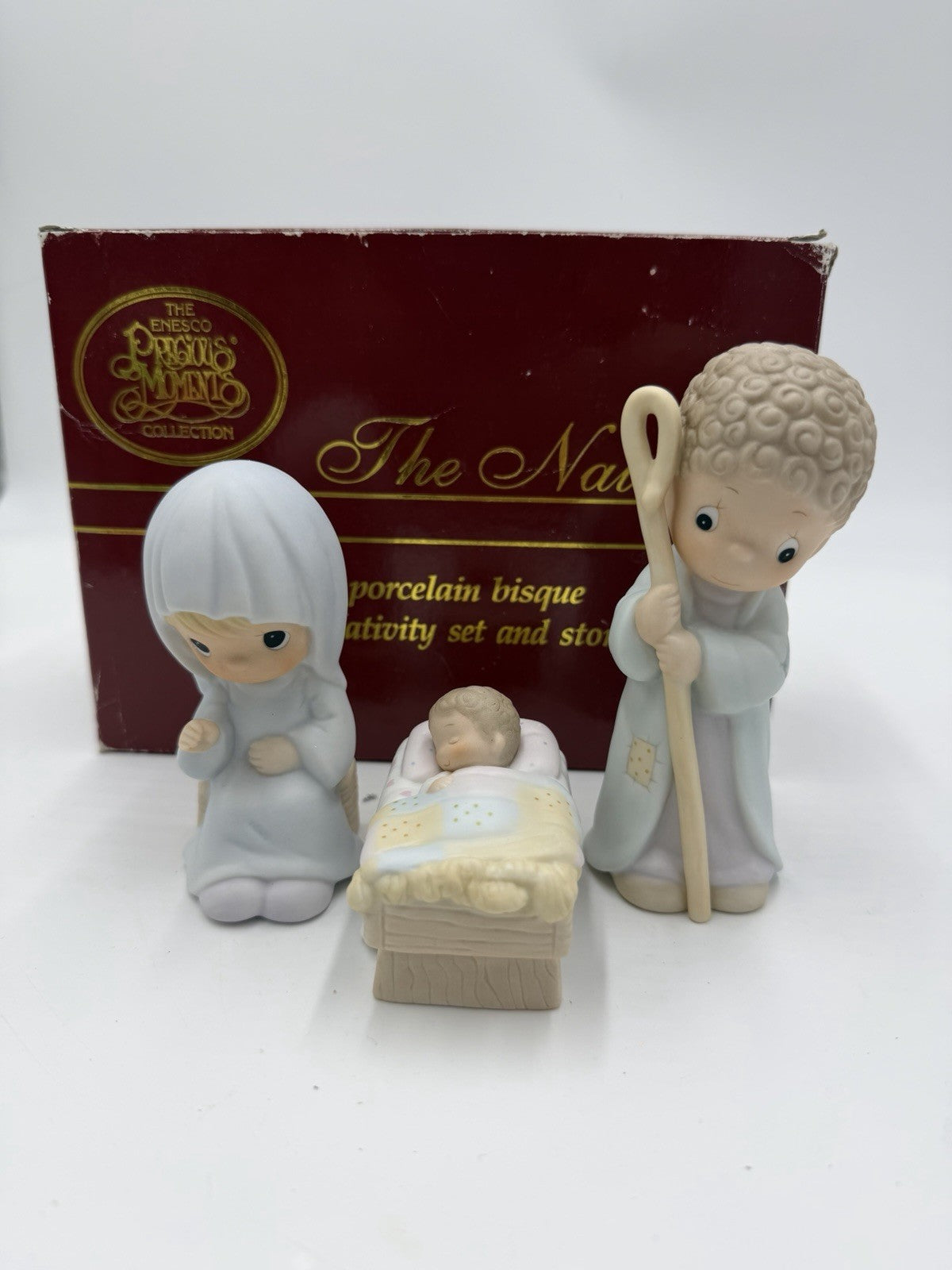 Precious Moments Vintage Porcelain Bisque Nativity Set 3 Pieces 1986 Figurines