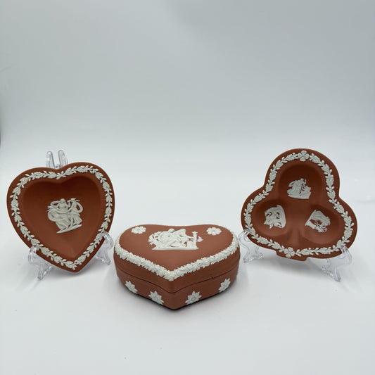Wedgwood England Jasperware Terracota Trinket Box and Jewelry Trays Set Greek