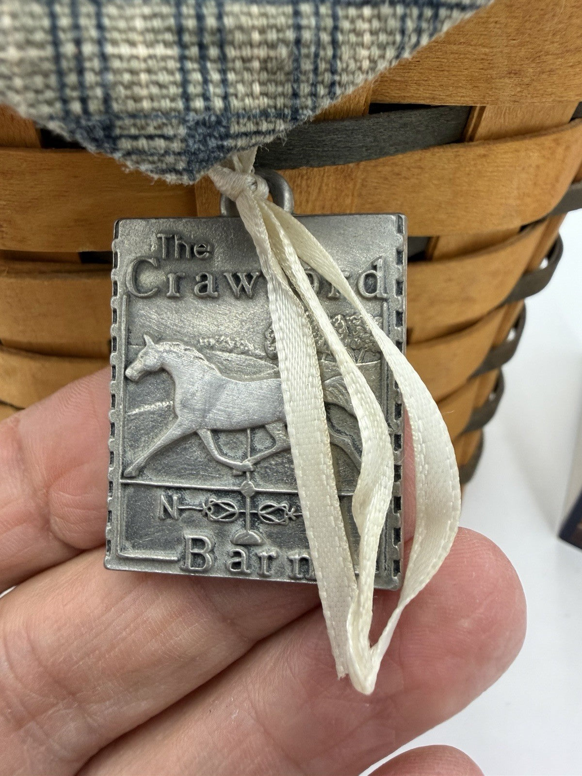 Longaberger Crawford Barn Raising Basket Tie-on Liner Protector Lid Vtg Horse