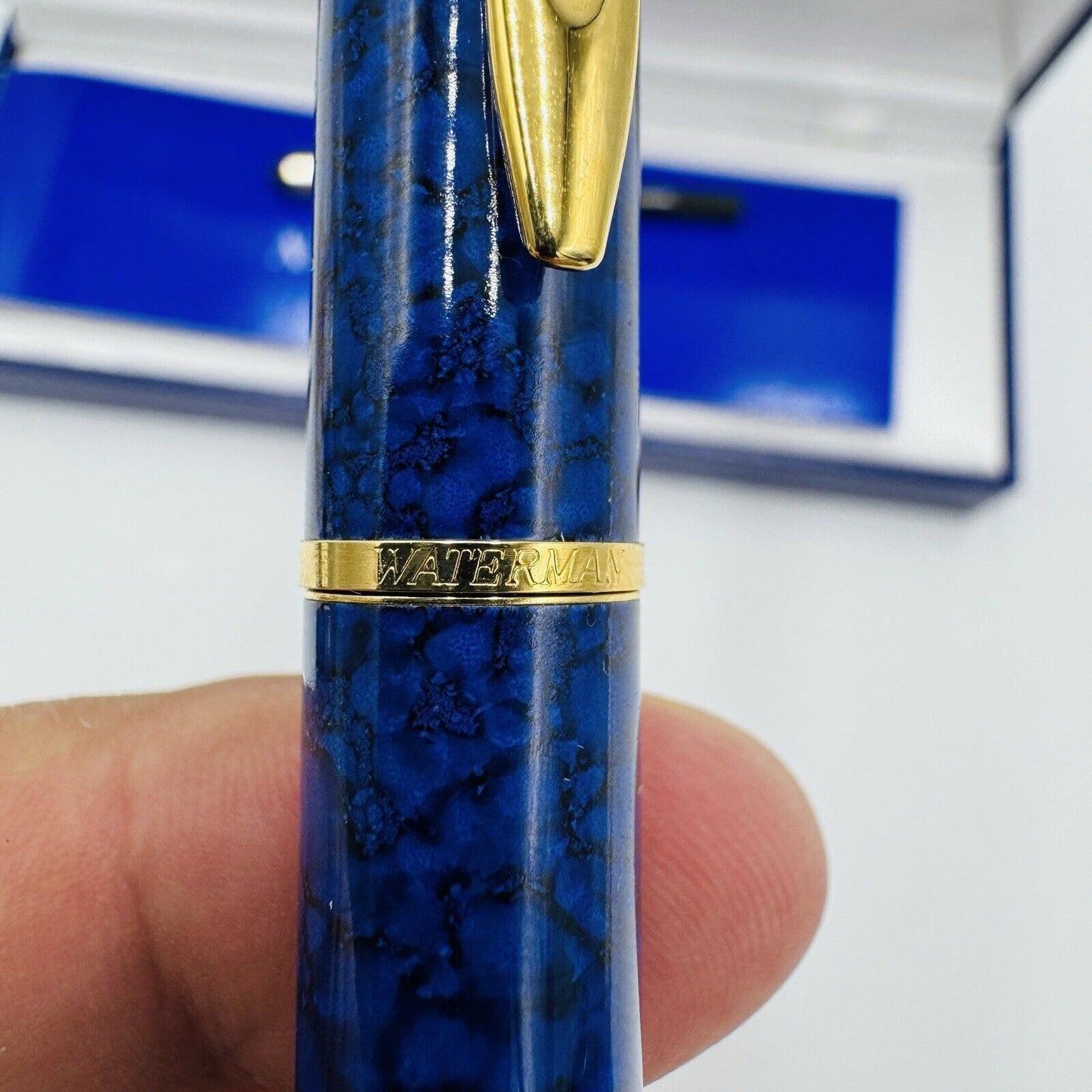 Waterman Paris HEMISPHERE MARBLE BLUE FOUNTAIN PEN VINTAGE BOXED France