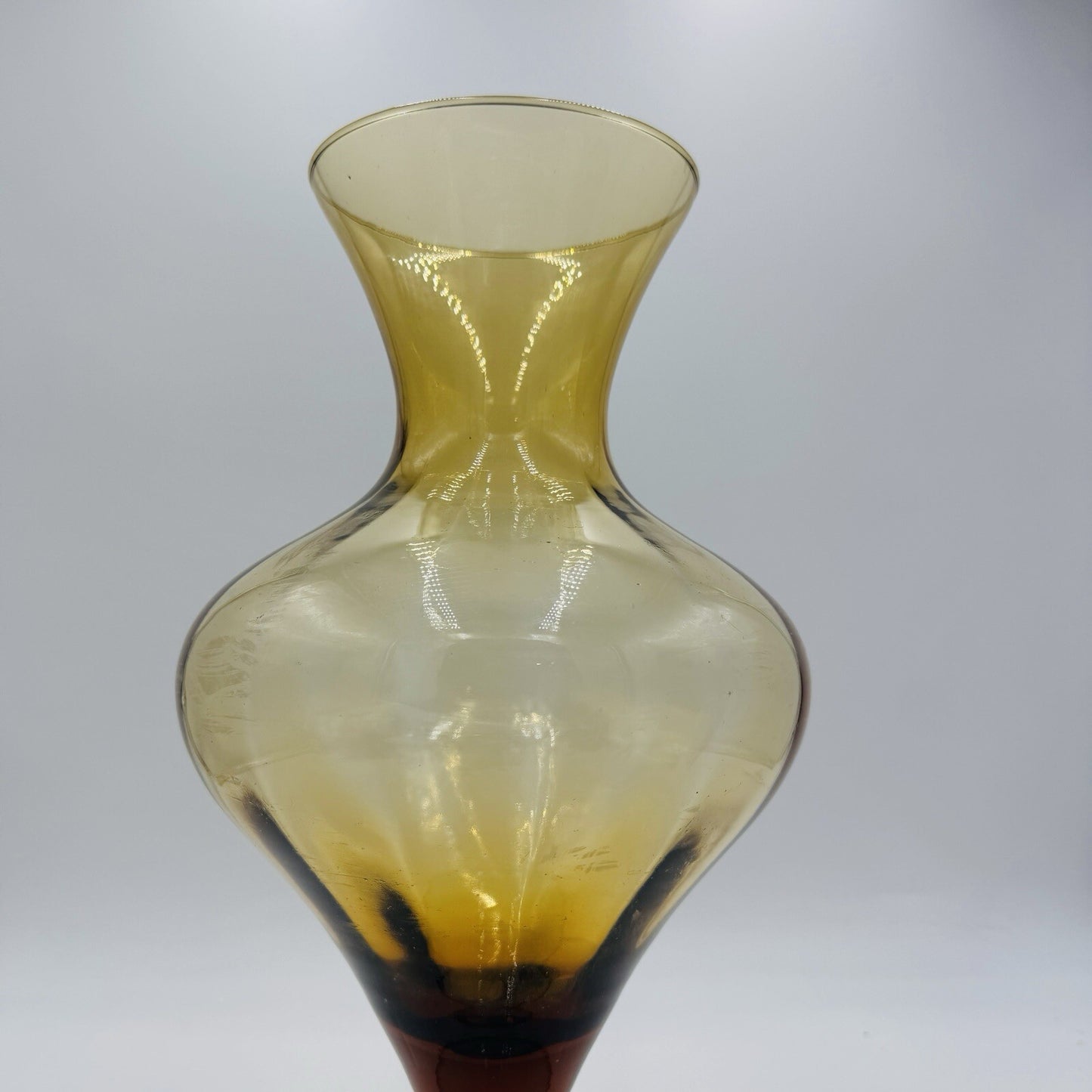 Murano Vetro Eseguito Amber Optic Ribbed Art Glass Footed Vase Large 16in