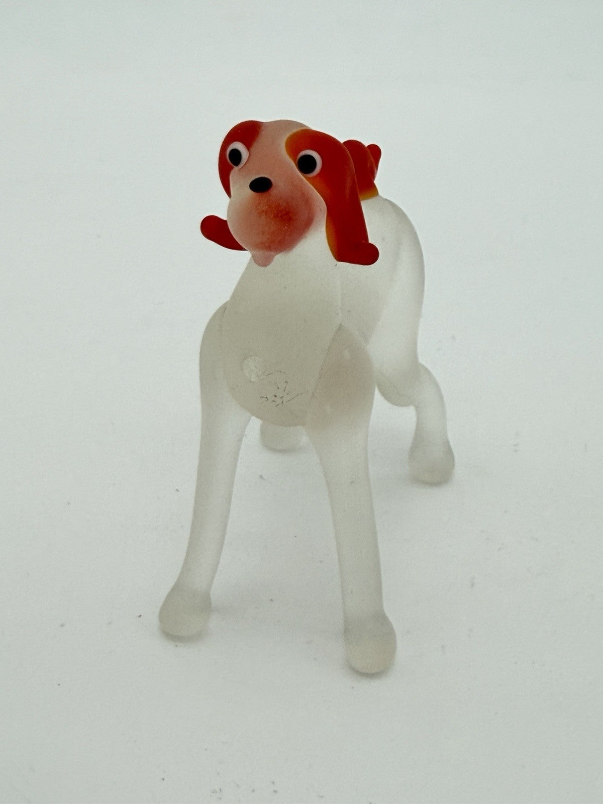 Vintage Art Glass Hand Blown Vizla Dog Red White Figurine 2.5”Italian European