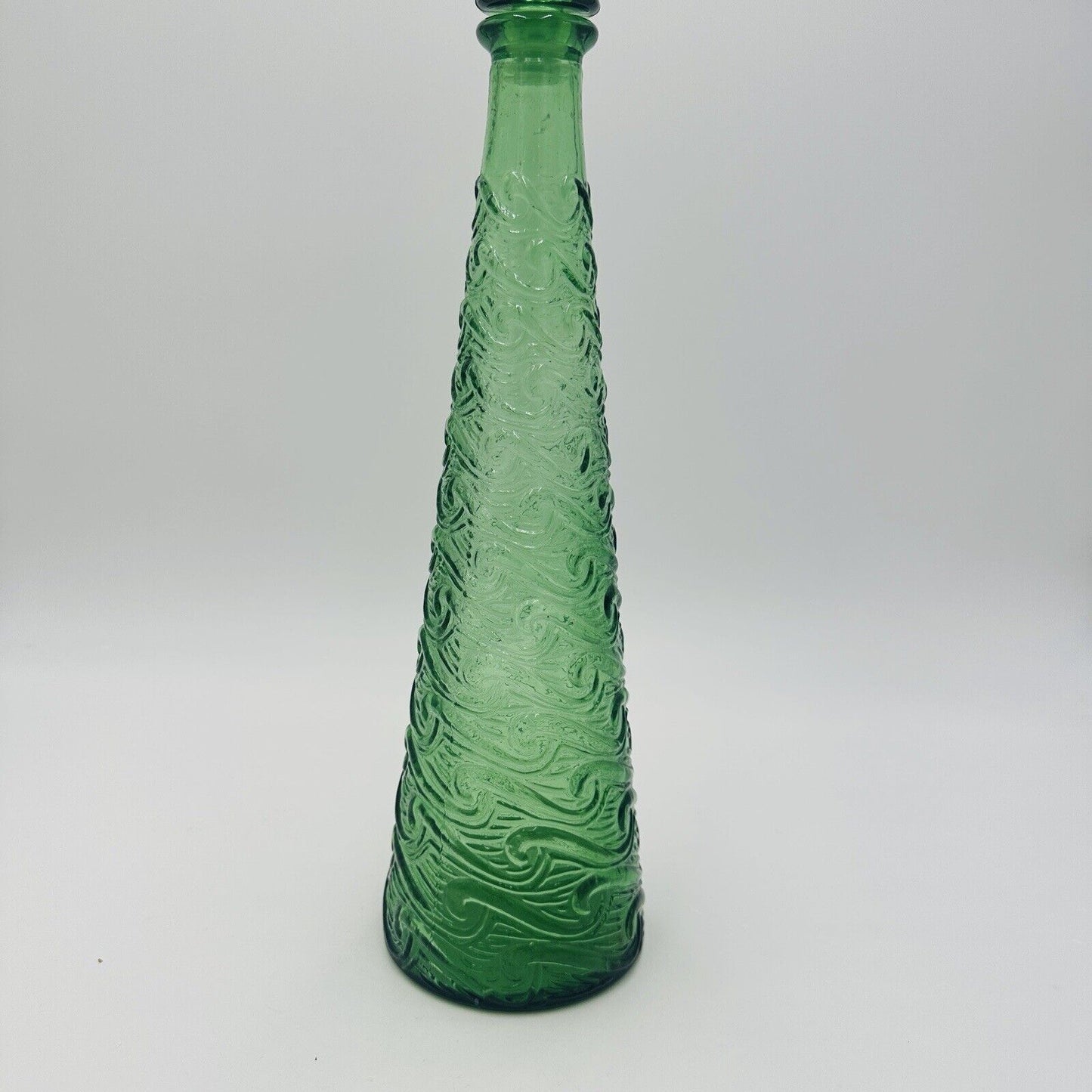 Empoli Glass Decanter Green Wave Italy Stopper 18in H Vintage Mid Century Modern