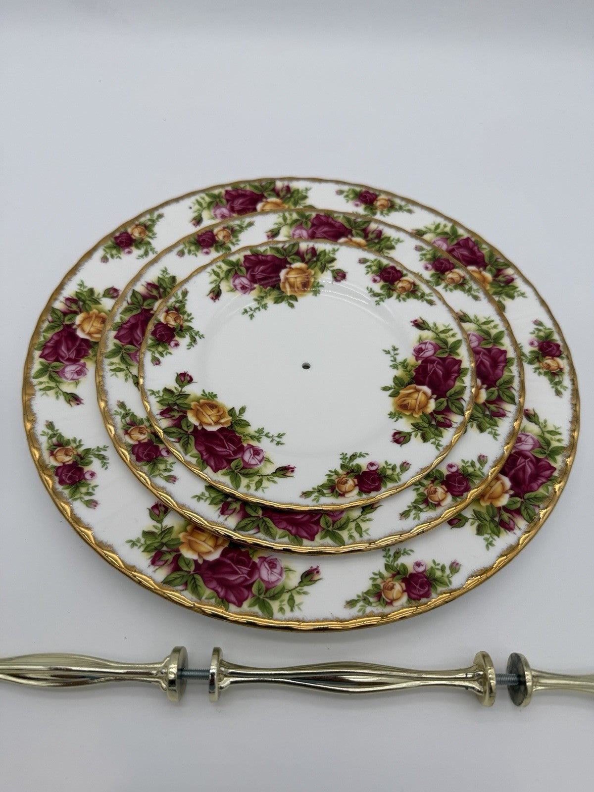 Royal Albert 3 Tier Old Country Roses England Dessert Stand Porcelain 13”vintage