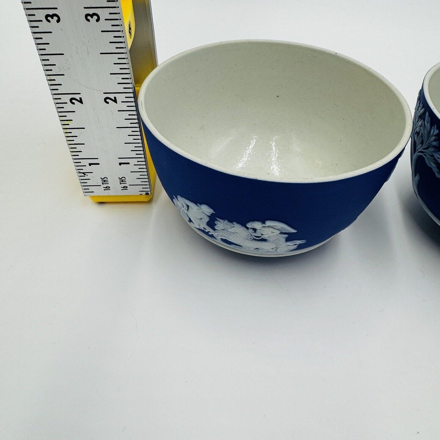 Wedgwood Jasperware Dipped Dark Blue 2" X 3.4" Footed Bowls 4 Pieces c.1930 Set