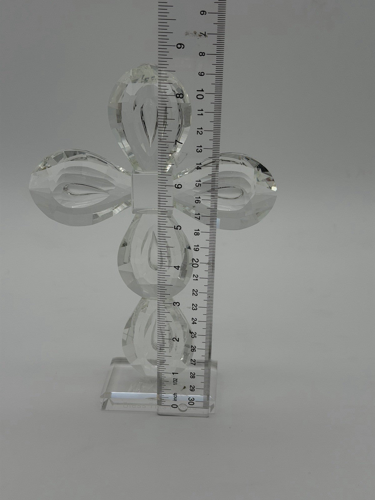 Oleg Cassini Diamond Cut Art Crystal Cross Bless This House Figurine Signed 8.5”