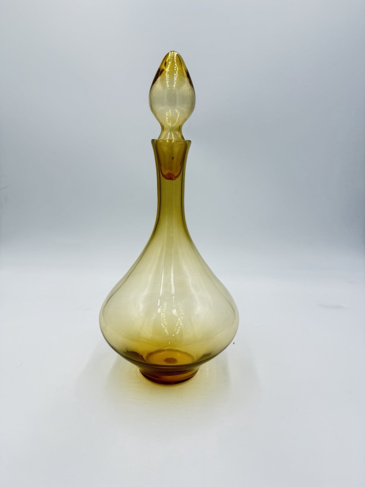 Rare MCM Empoli Italy  Art Glass Decanter  Amber W/stopper & Sticker 12”H