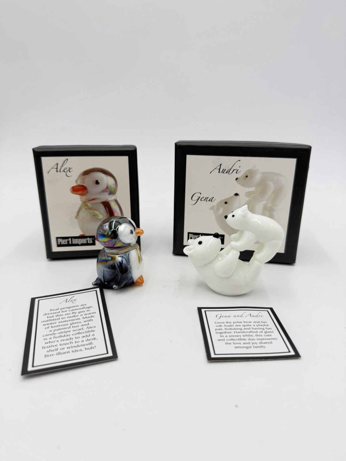 Vintage Pier 1 Imports Art Glass Penguin Alex & Gena Audri Polar Bear Figurines