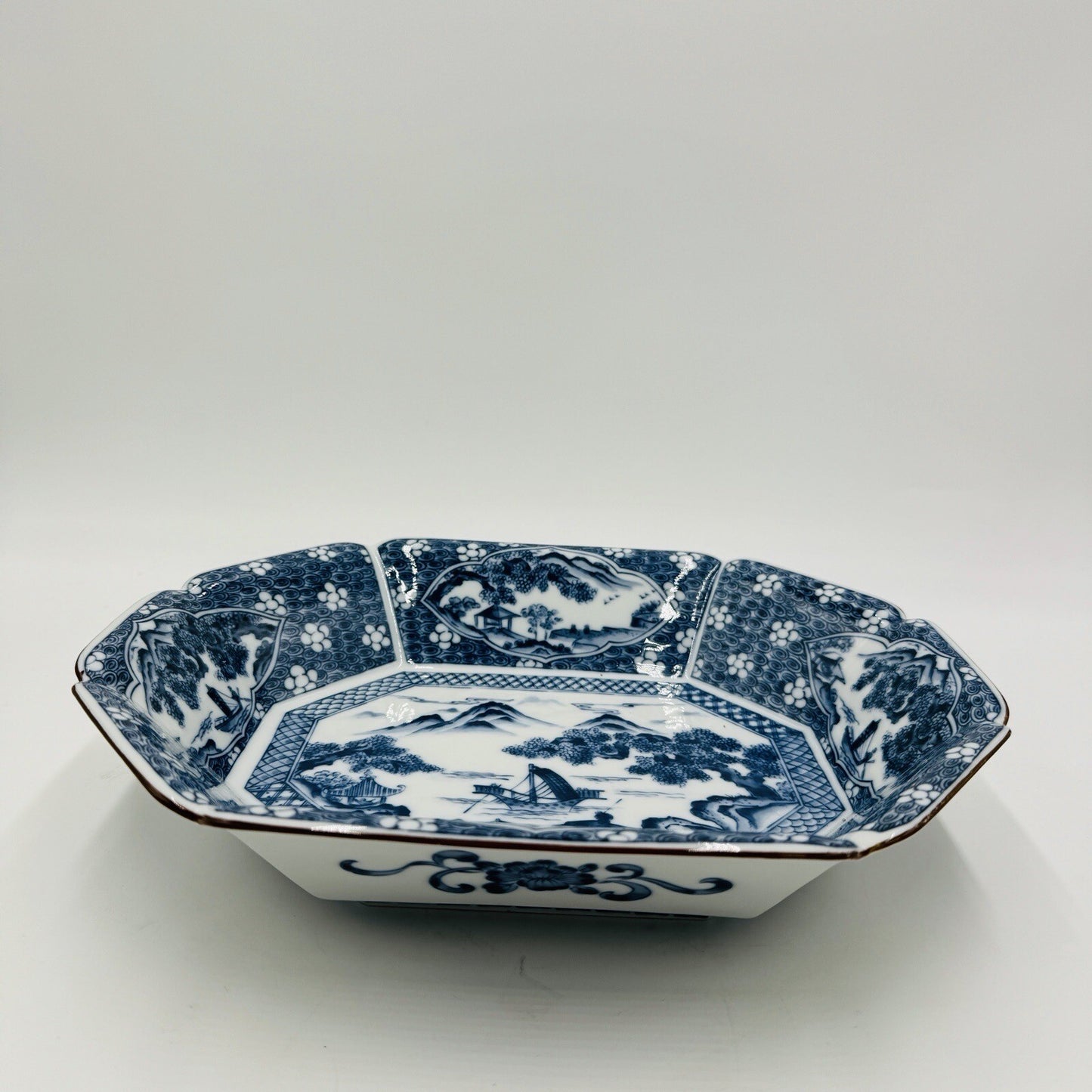 Japanese Serving Platter Victorian Antique Satsuma Dish Blue White