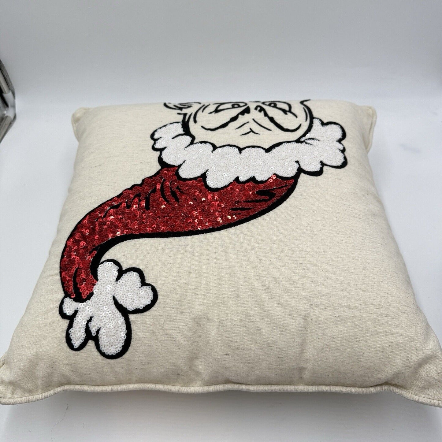 Pottery Barn Dr Seuss THE GRINCH Christmas Sequined Pillow 18x18”