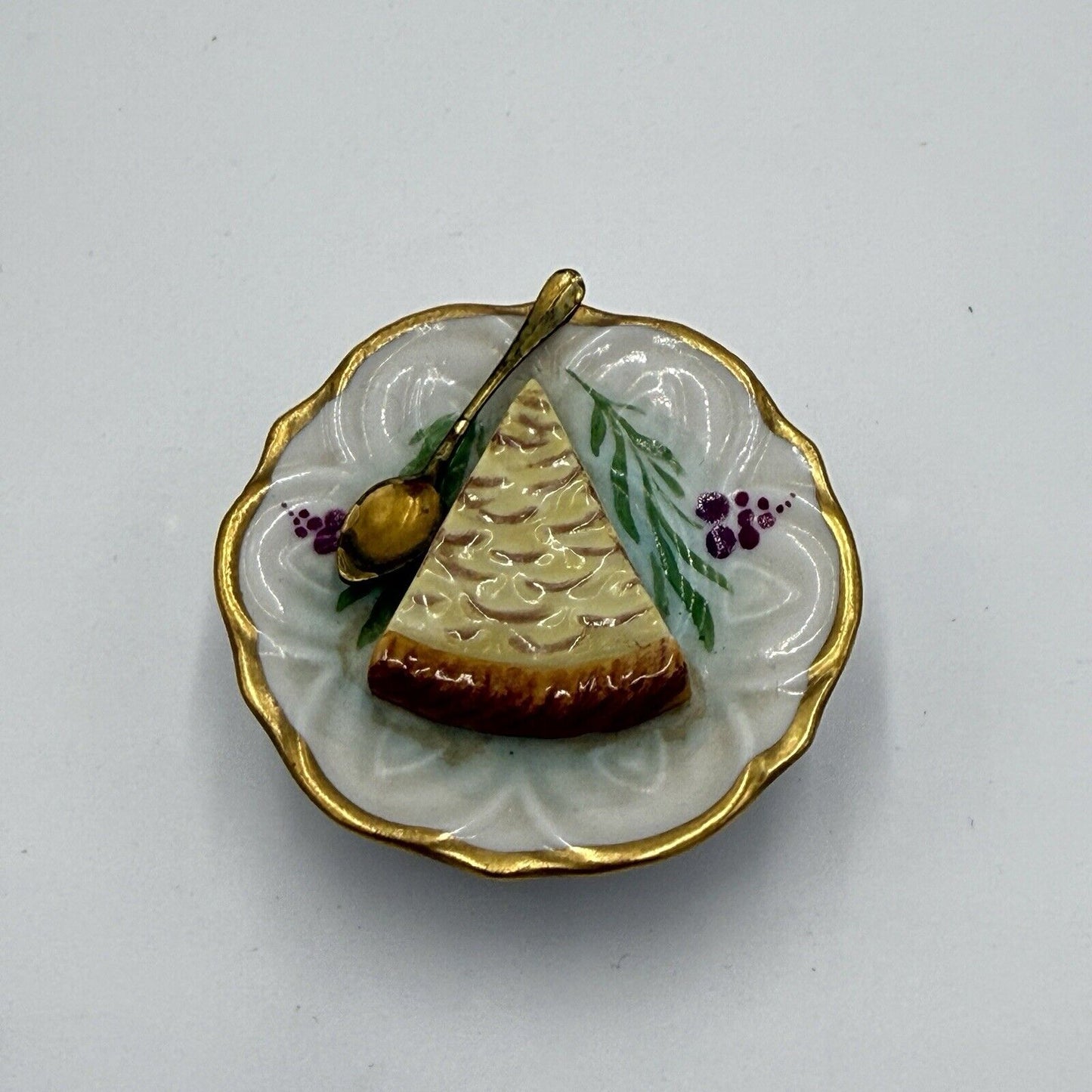 Vintage Limoges France Porcelain Apple Pie Dessert on Plate Trinket Box Miniatur