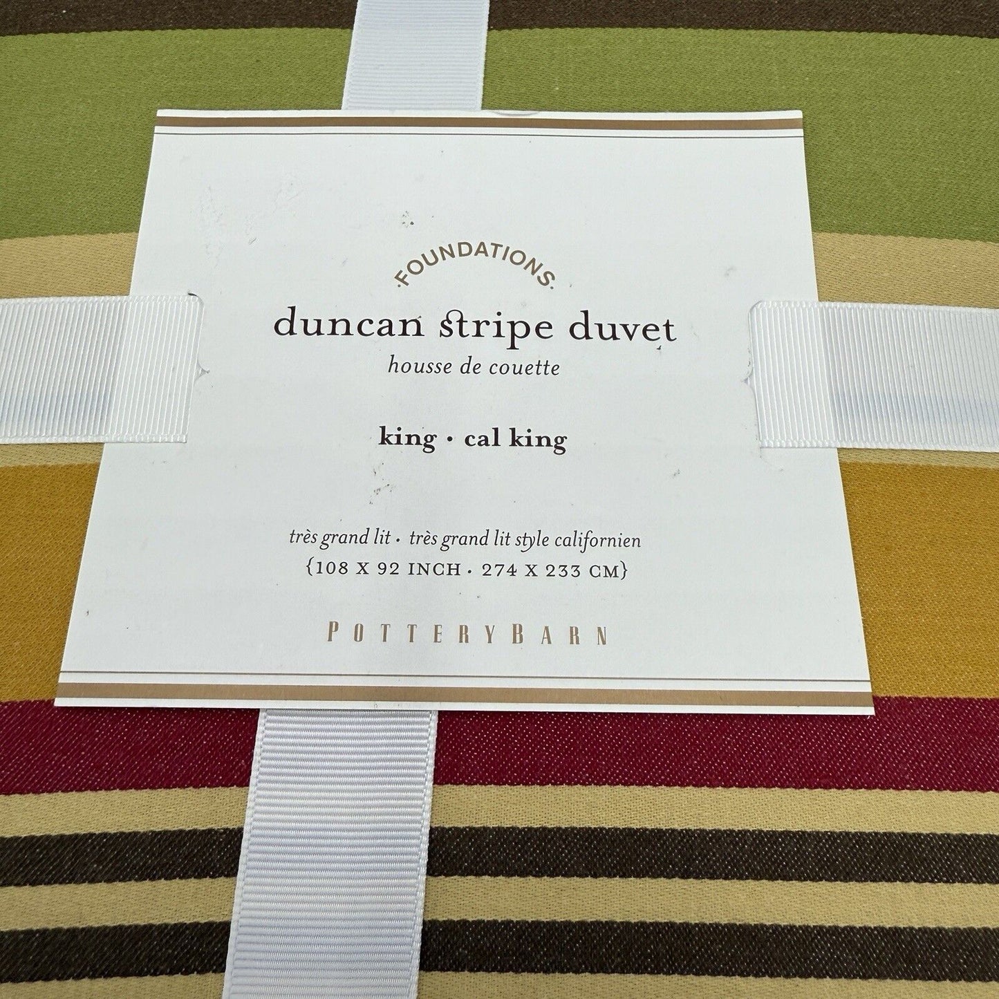 Pottery Barn Duncan Striped Heavy Cotton Queen King Duvet & 2 Standard Shams New