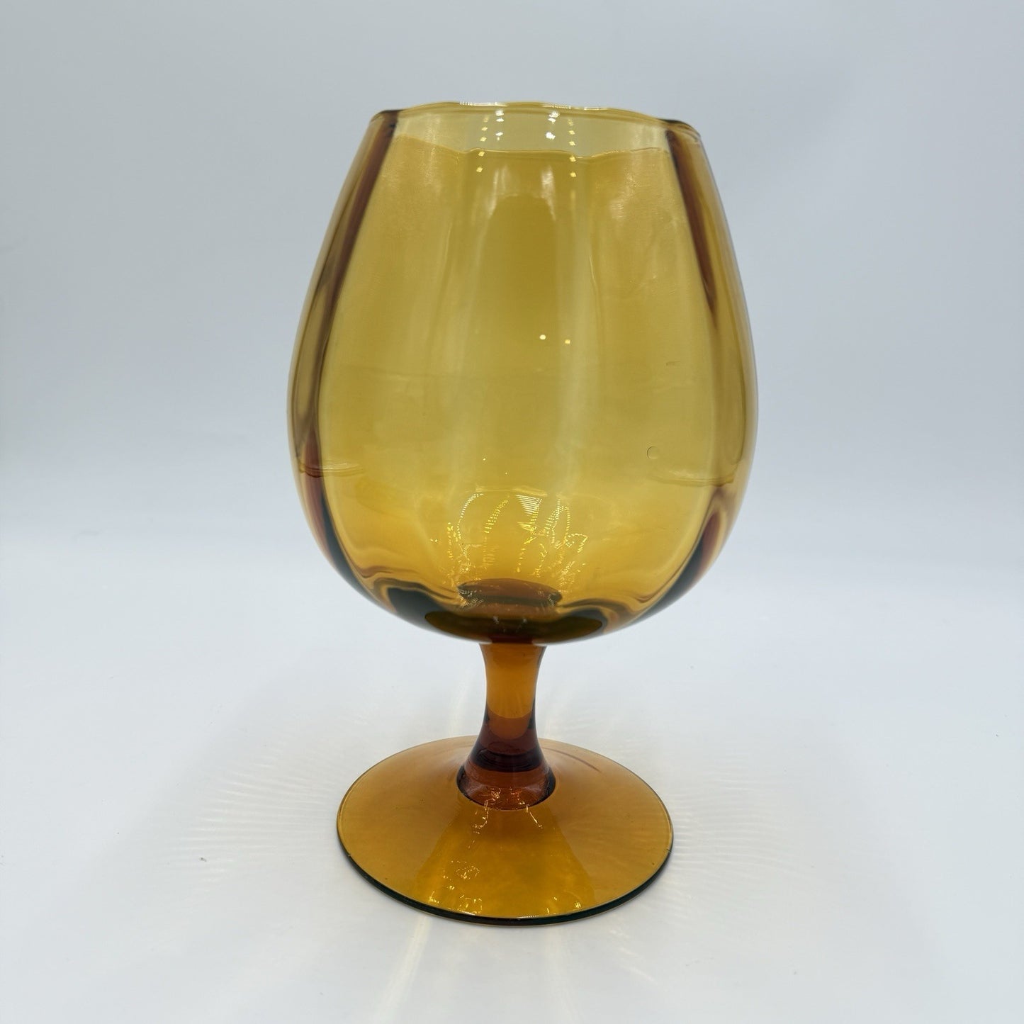 Vintage MCM Empoli Amber Art Glass Ribbed Footed Compote Italy 8in