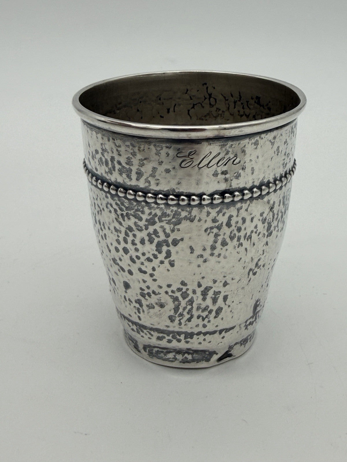 Antique Sterling Silver Hammered sterling silver Kiddush cup 3.5”H