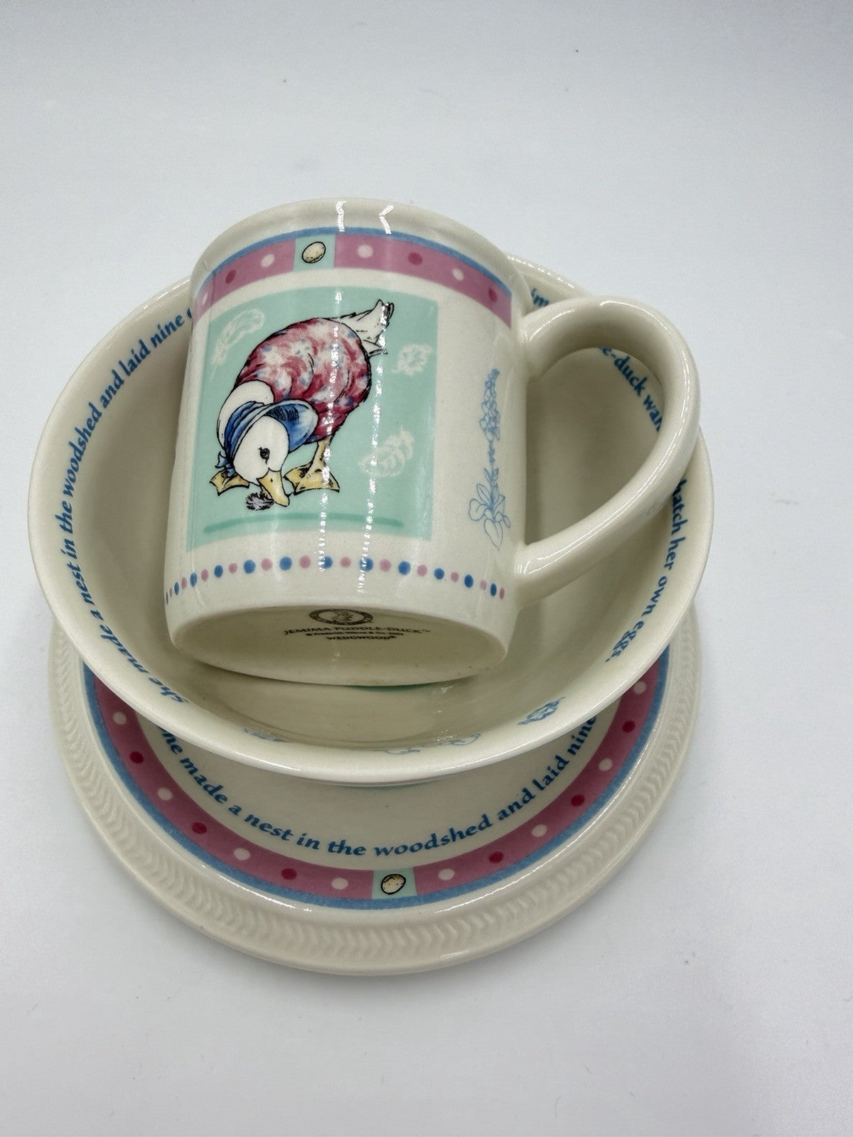 Wedgwood England Porcelain Beatrix Potter Jemima Puddle-Duck 3 PCs Set 2003