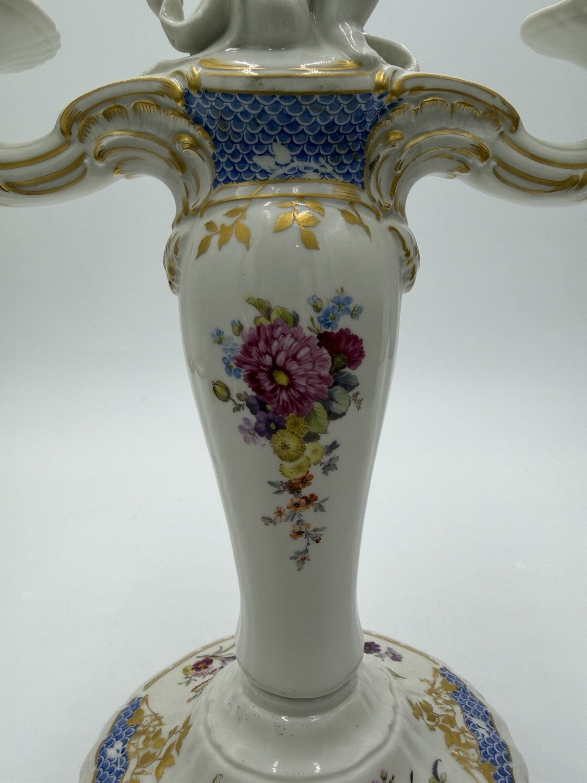 Berlin Rocaille porcelain Candelabra 19th C KPM kneeling reading putto 14” Rare